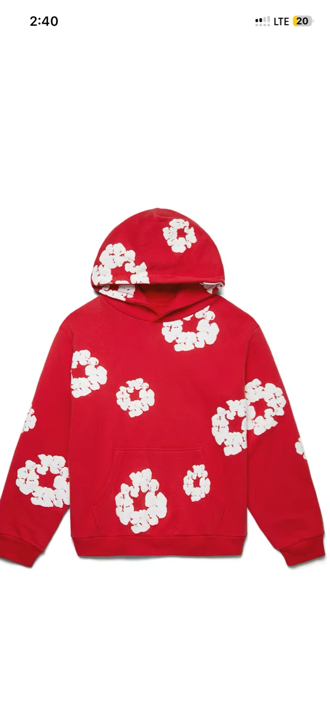 Red Hoodie with White Flower Print