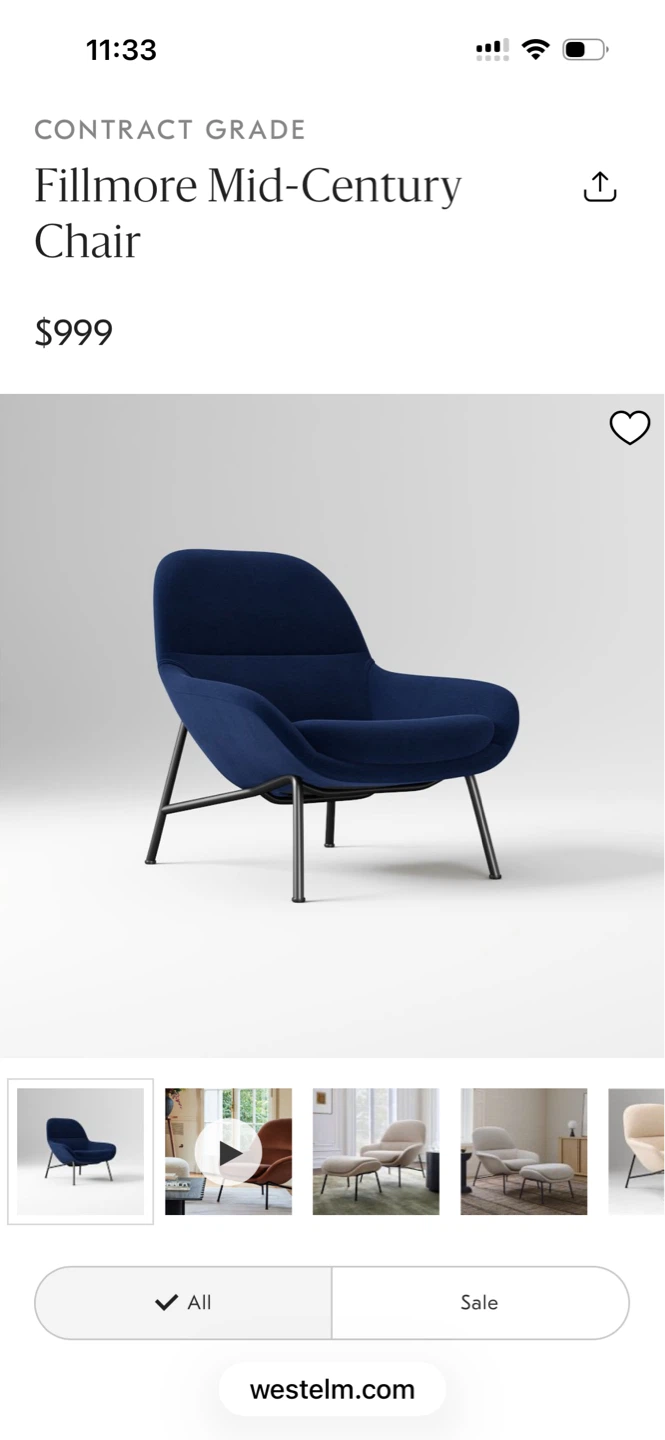 West Elm Mid-Century Chair - Ink Blue - photo 4