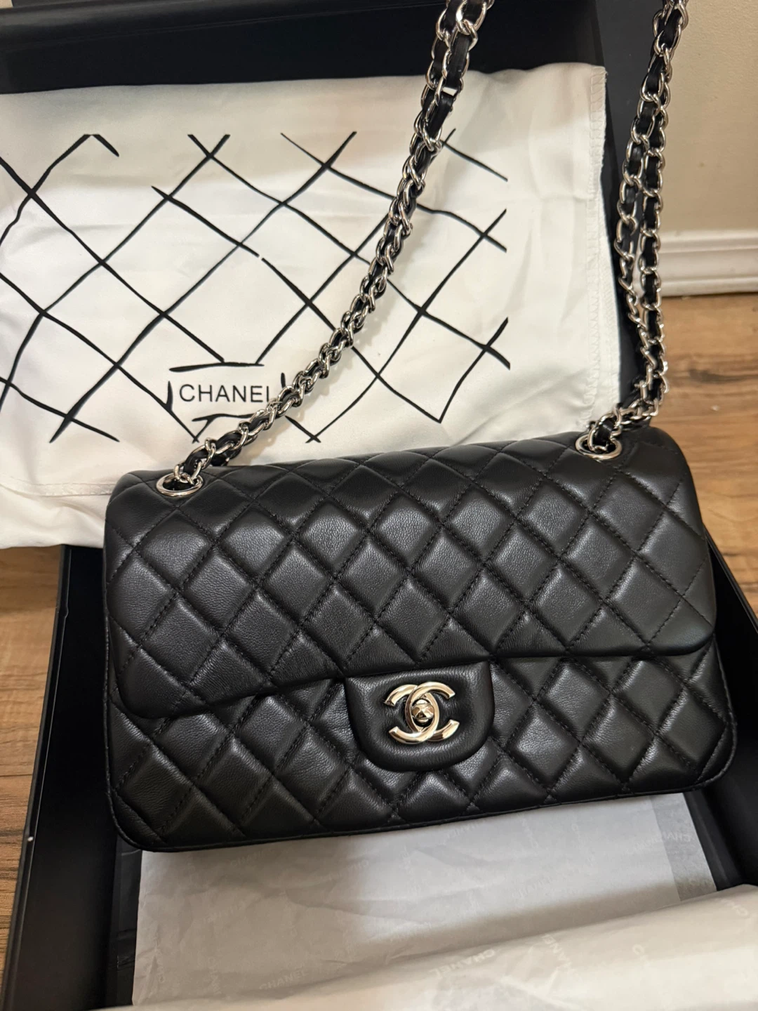 CHANEL Black Quilted Lambskin Classic Handbag - photo 4