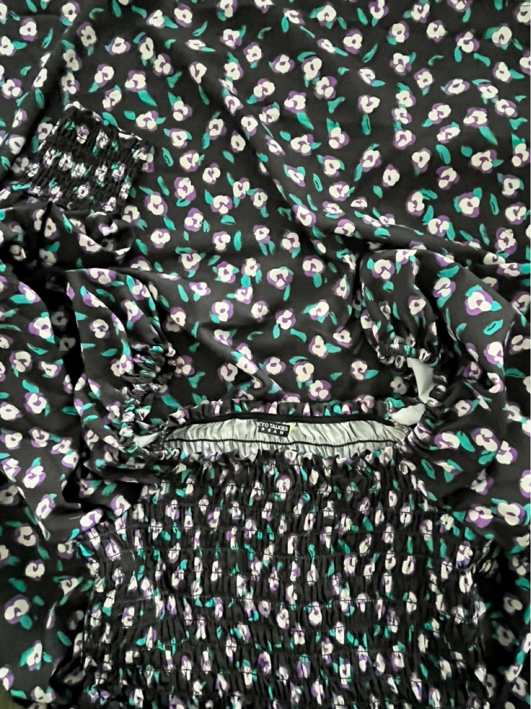 Black floral shirred midi dress - photo 2