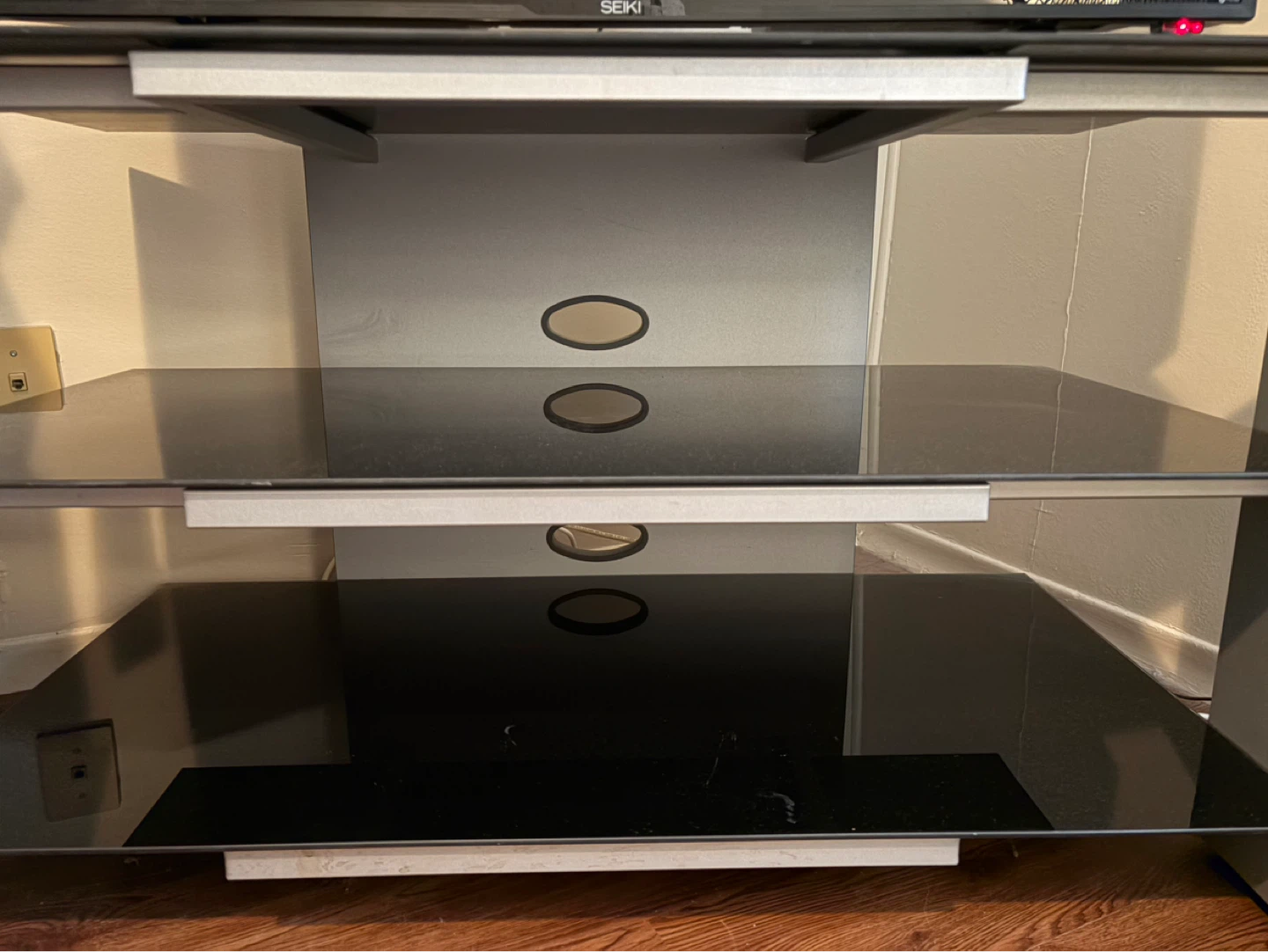 Black Glass Media Stand with 2 Shelves