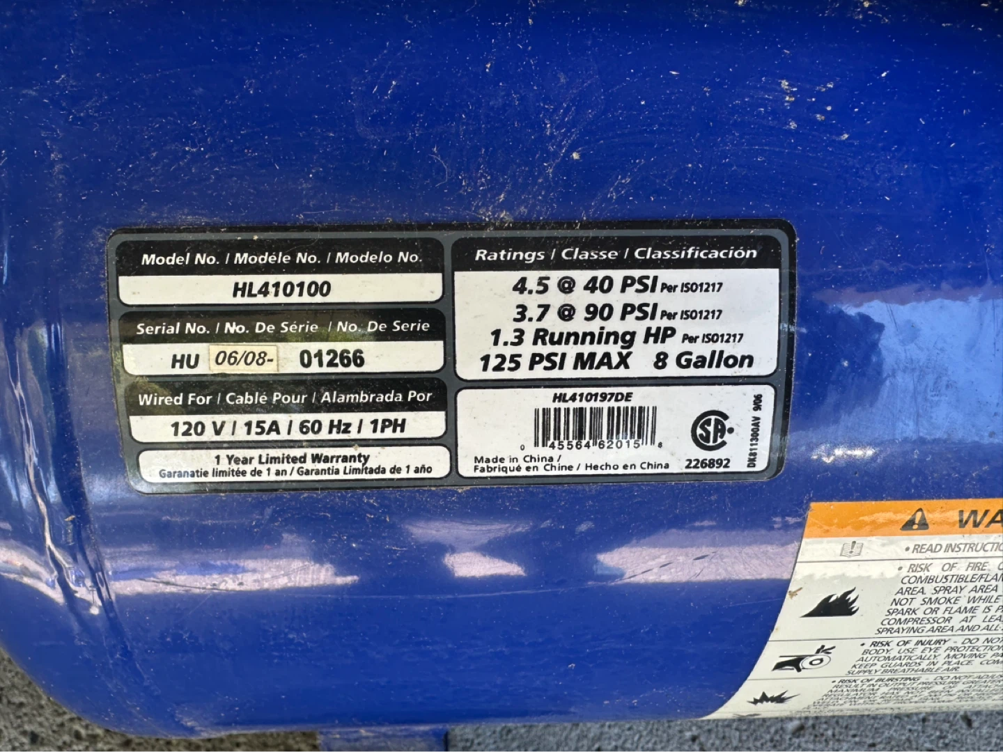 Campbell Hausfeld Air Compressor HL410100 - photo 3