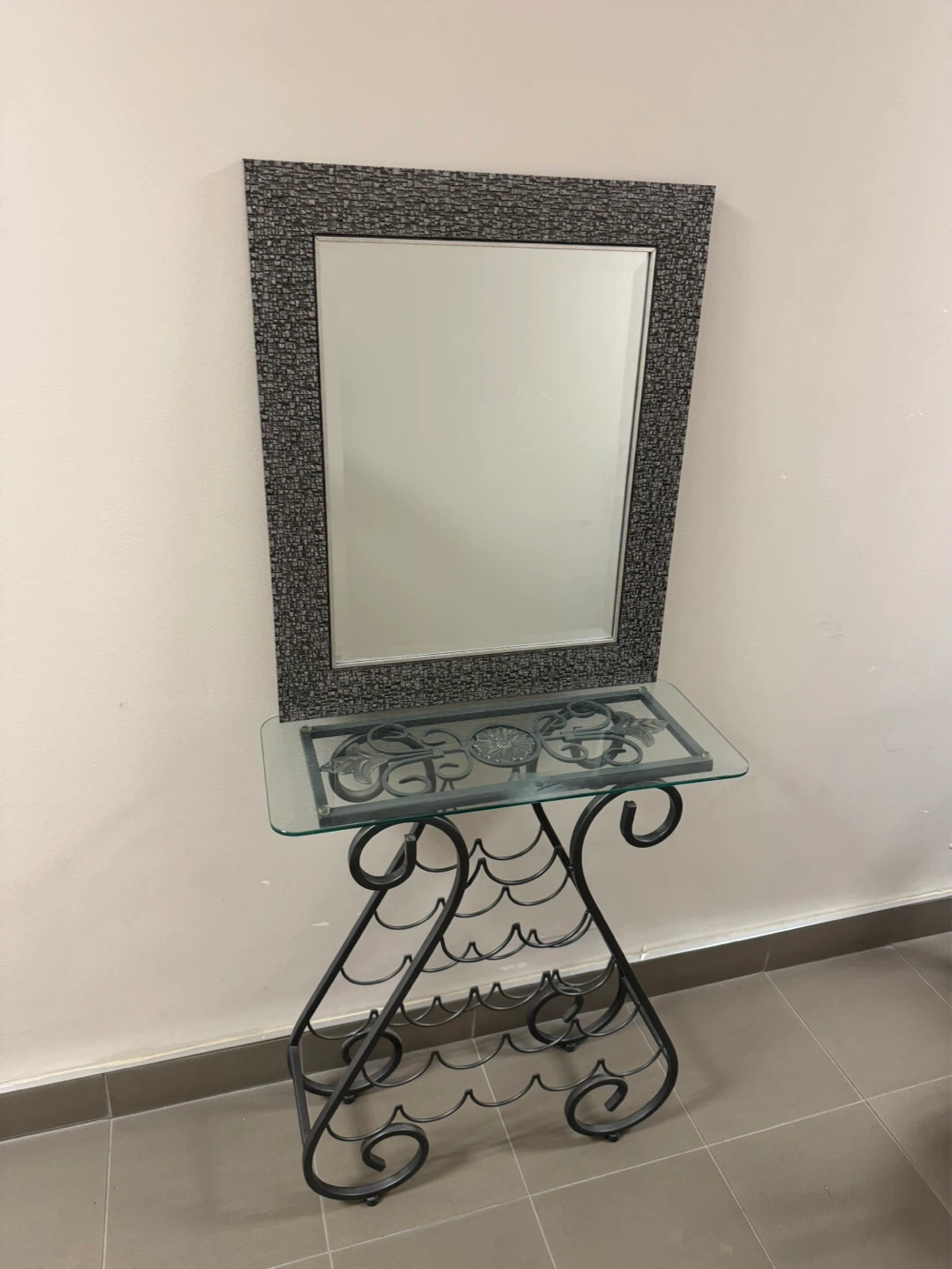 Decorative Mirror with Metal Wine Rack Stand - photo 2