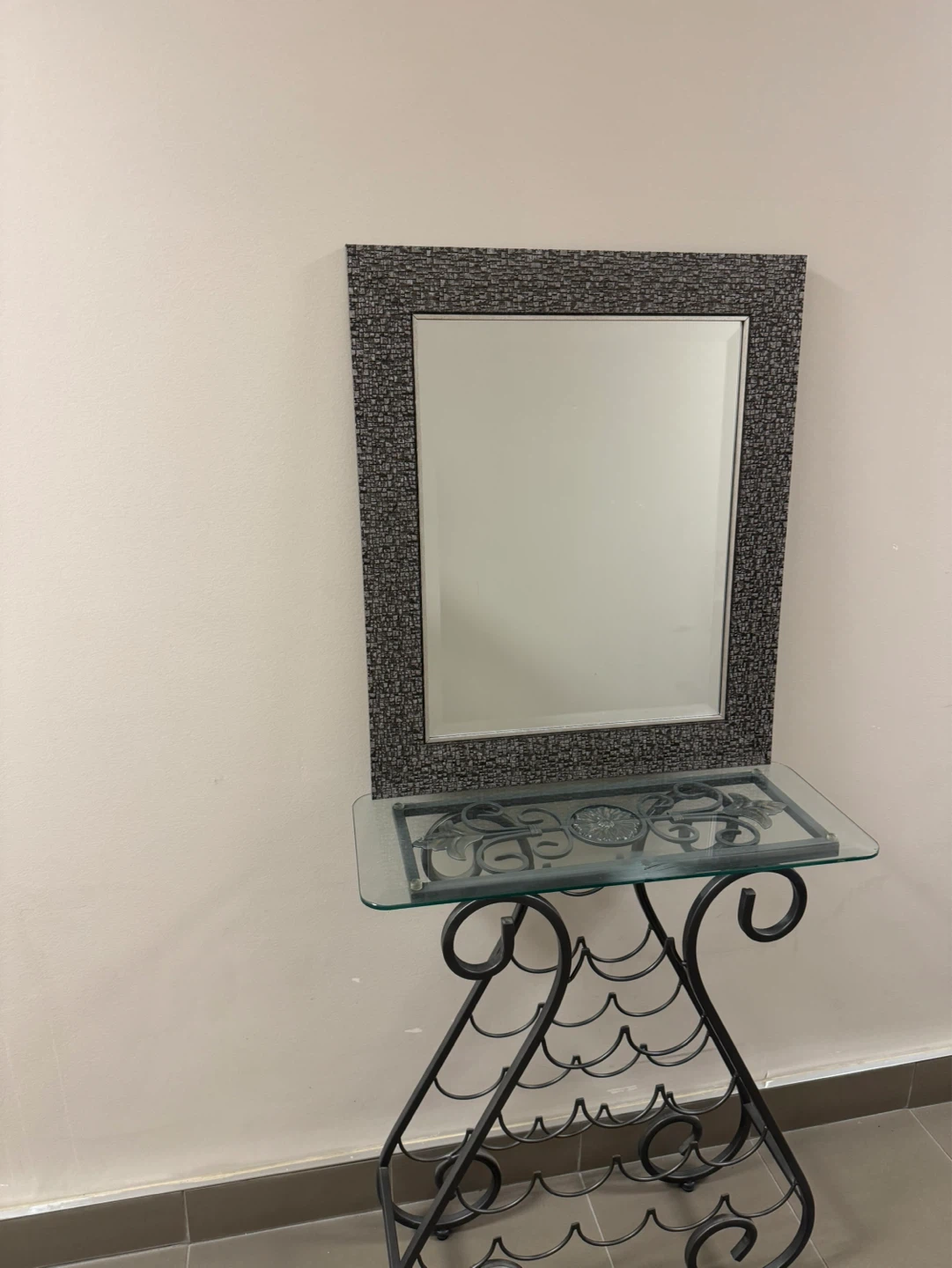 Decorative Mirror with Metal Wine Rack Stand