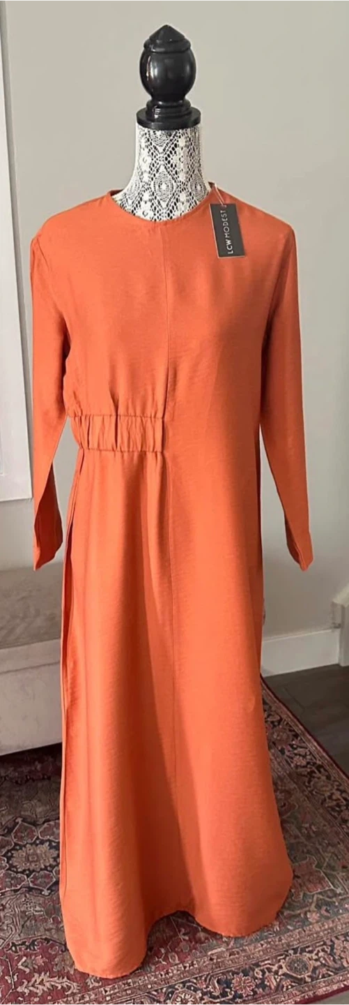 LCW Modest Orange Long Sleeve Dress