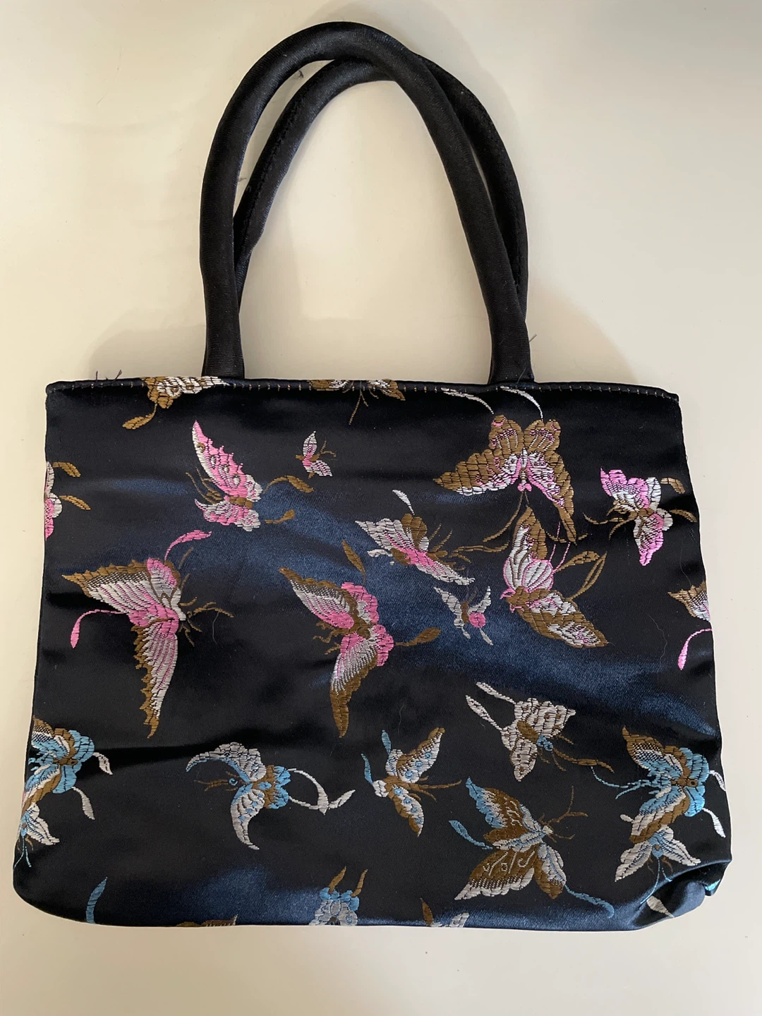 Small Black Asian-Style Butterfly Print Handbag