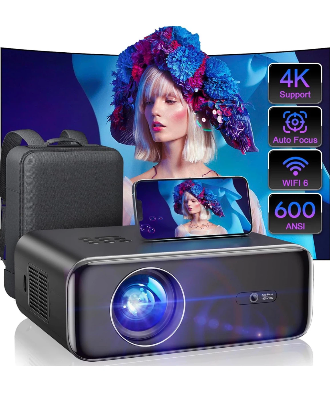 WIMIUS P62 Portable Projector with WiFi 6 and Auto Focus