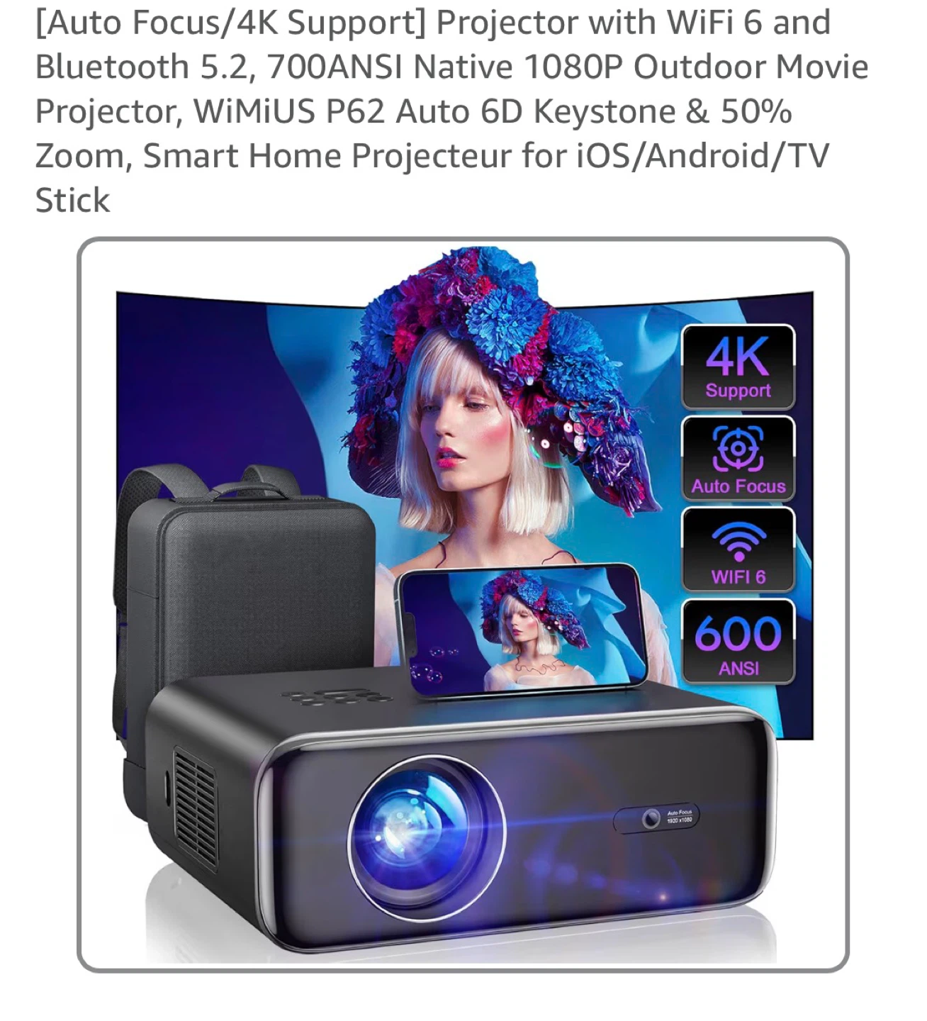 WIMIUS P62 Portable Projector with WiFi 6 and Auto Focus - photo 3