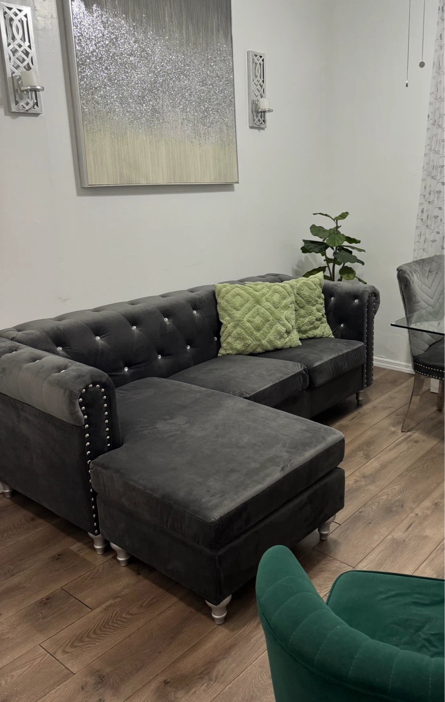 Dark Gray Tufted Sectional Sofa - photo 3