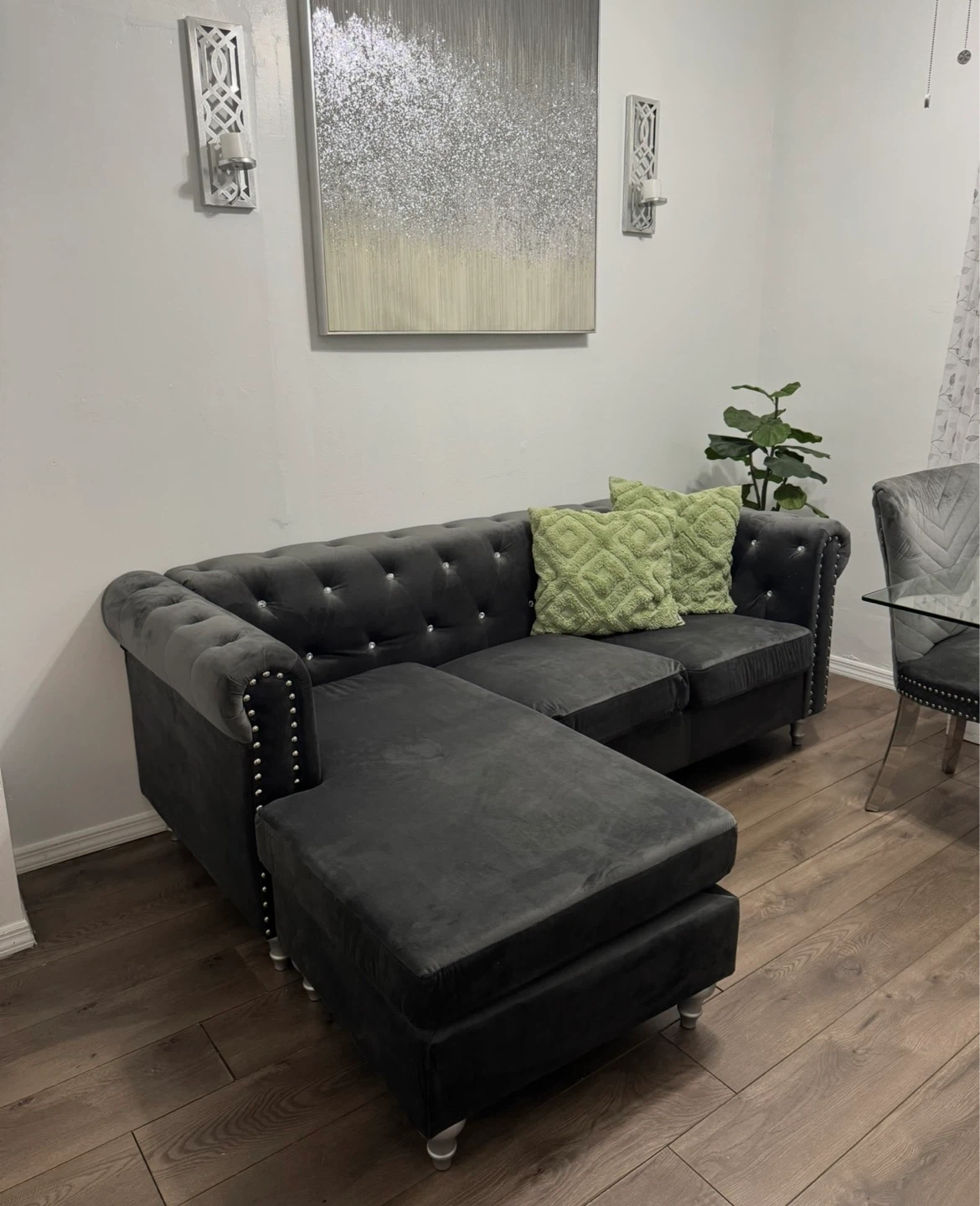 Dark Gray Tufted Sectional Sofa - photo 2