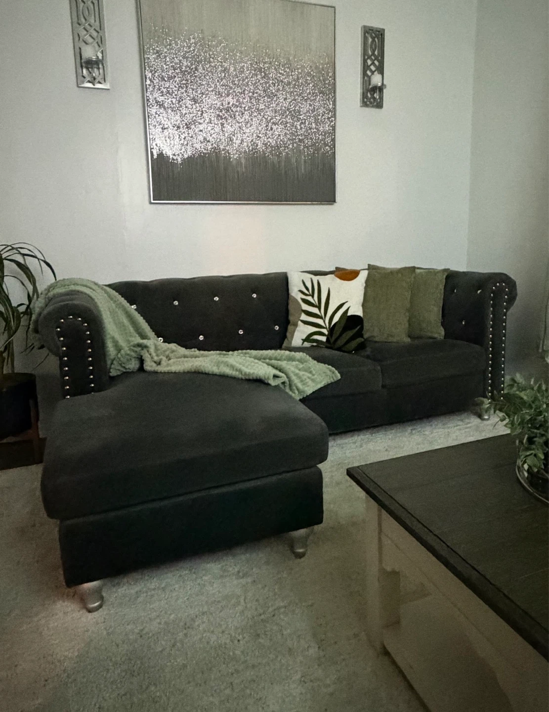 Dark Gray Tufted Sectional Sofa