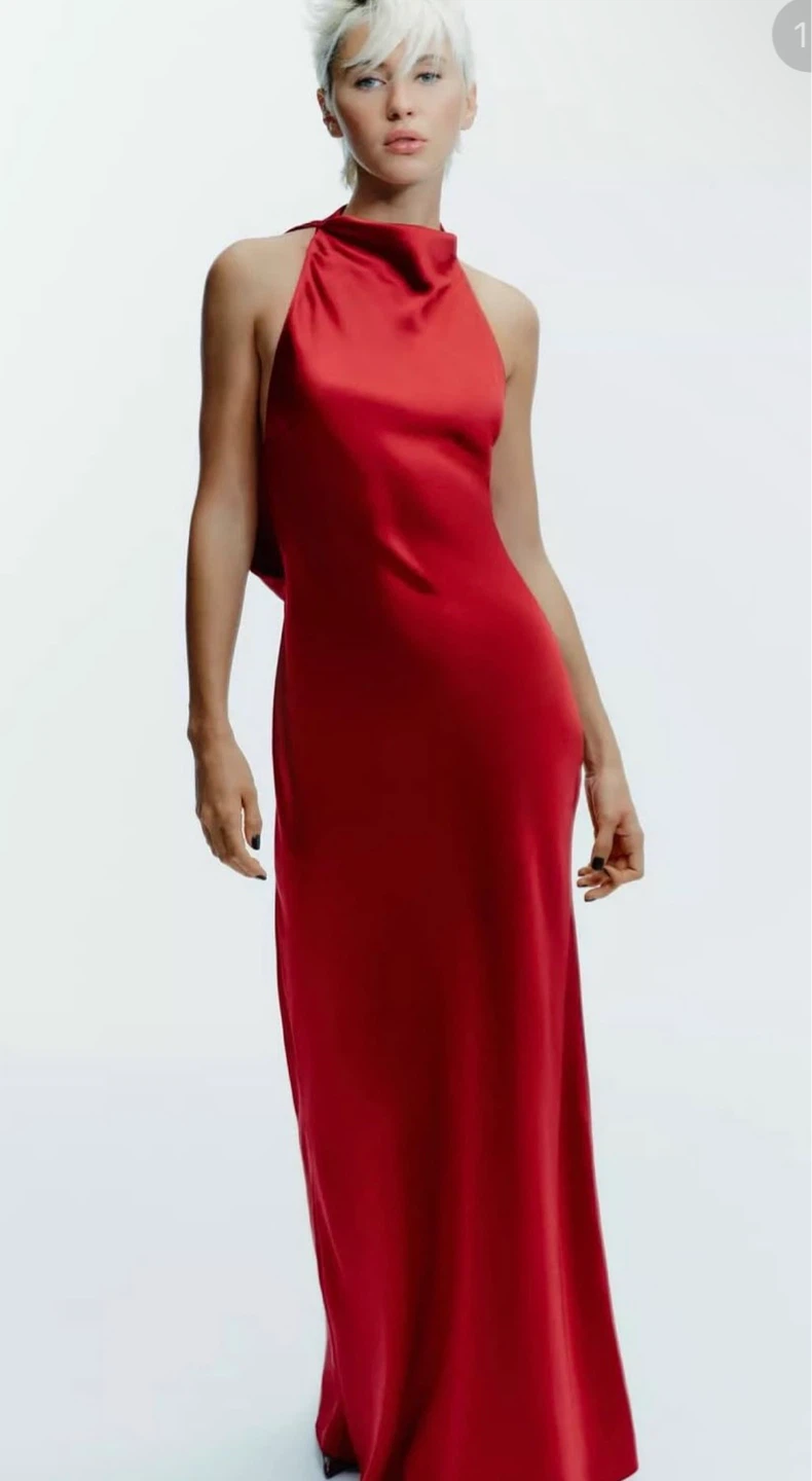 Zara Red Satin Halterneck Maxi Dress NWT XS - photo 2