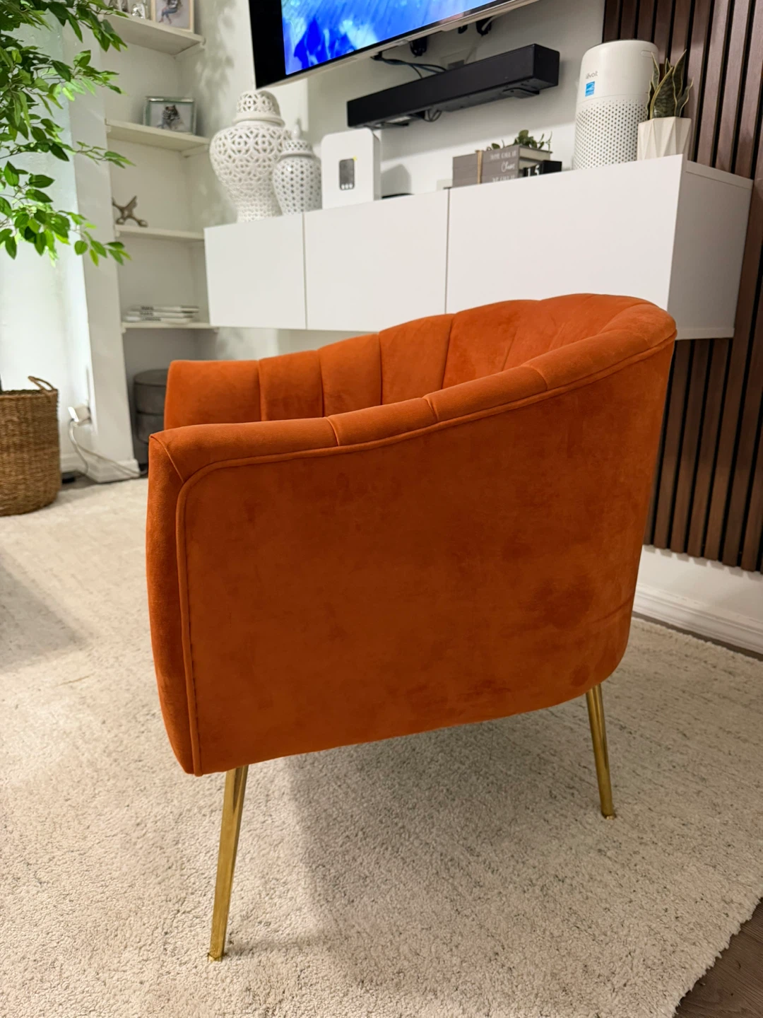 Orange Velvet Accent Chair - photo 2