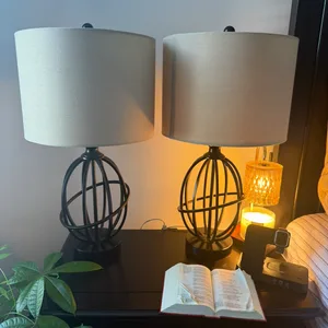 Set of 2 Black Metal Globe Table Lamps