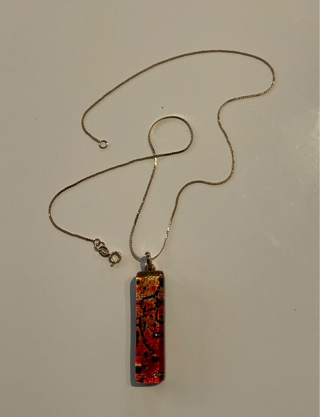 10k gold chain necklace with red and gold abstract pendant - photo 2