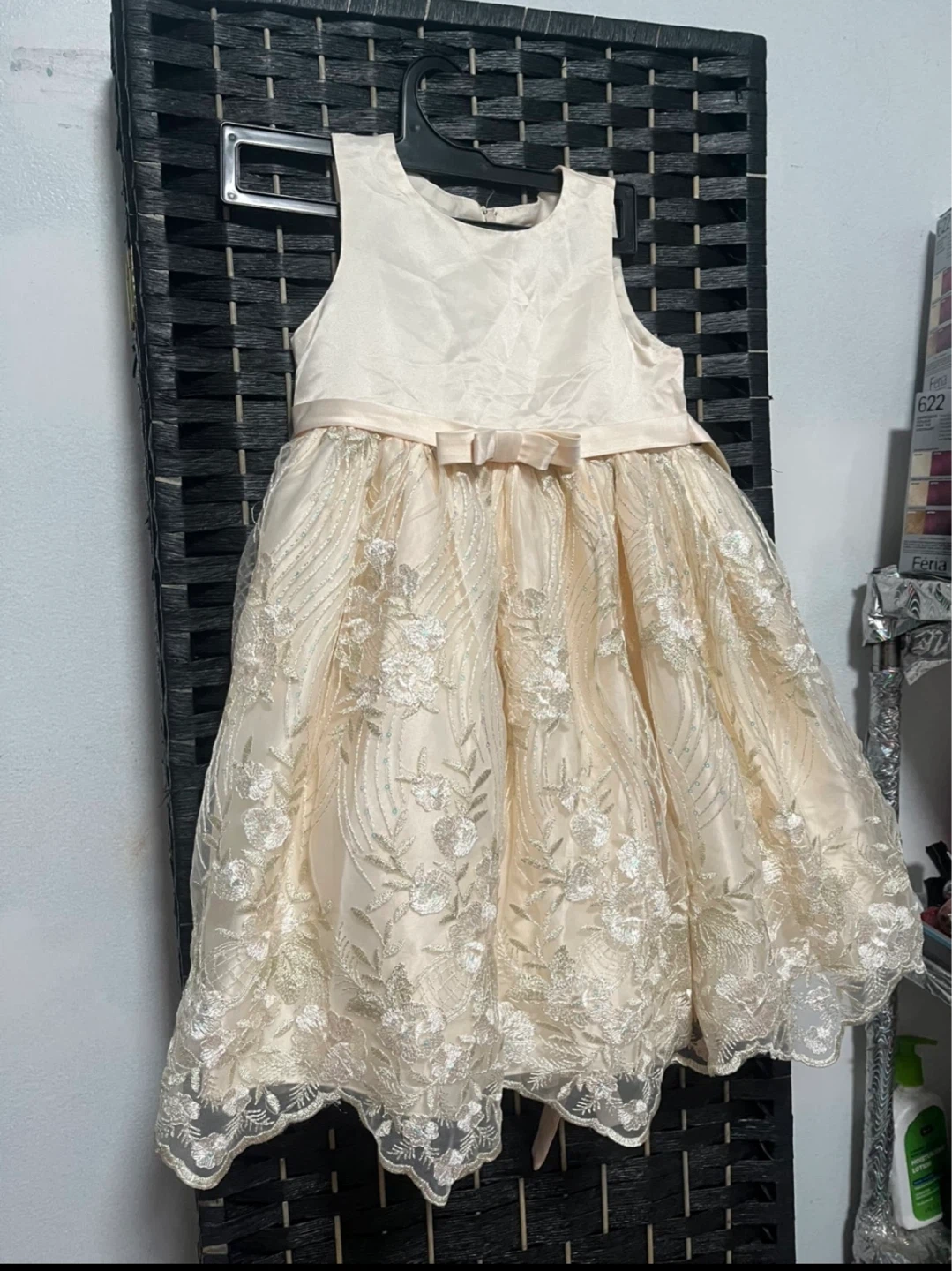 Girls Formal Dress - Cream/Gold Floral Pattern - photo 3