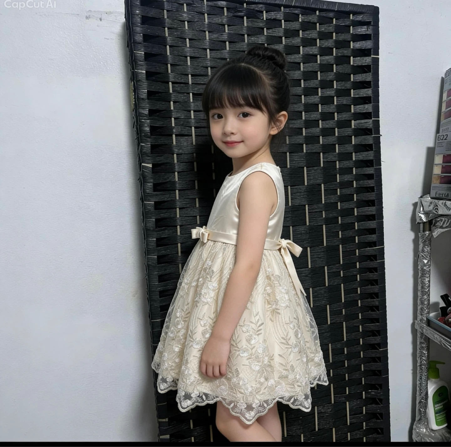 Girls Formal Dress - Cream/Gold Floral Pattern - photo 2