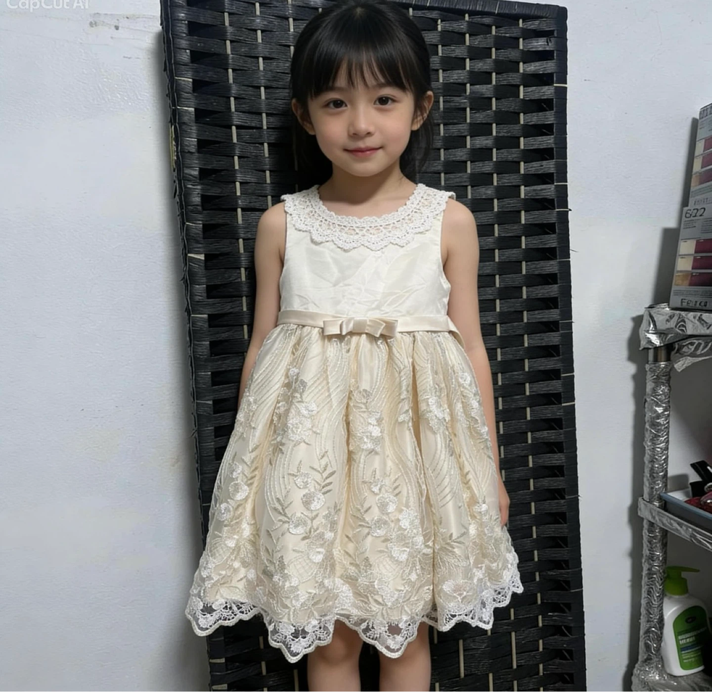 Girls Formal Dress - Cream/Gold Floral Pattern - photo 4