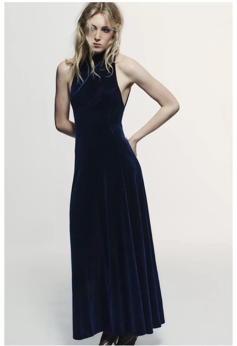 Velvet Halter Neck Maxi Dress XS Zara NWT
