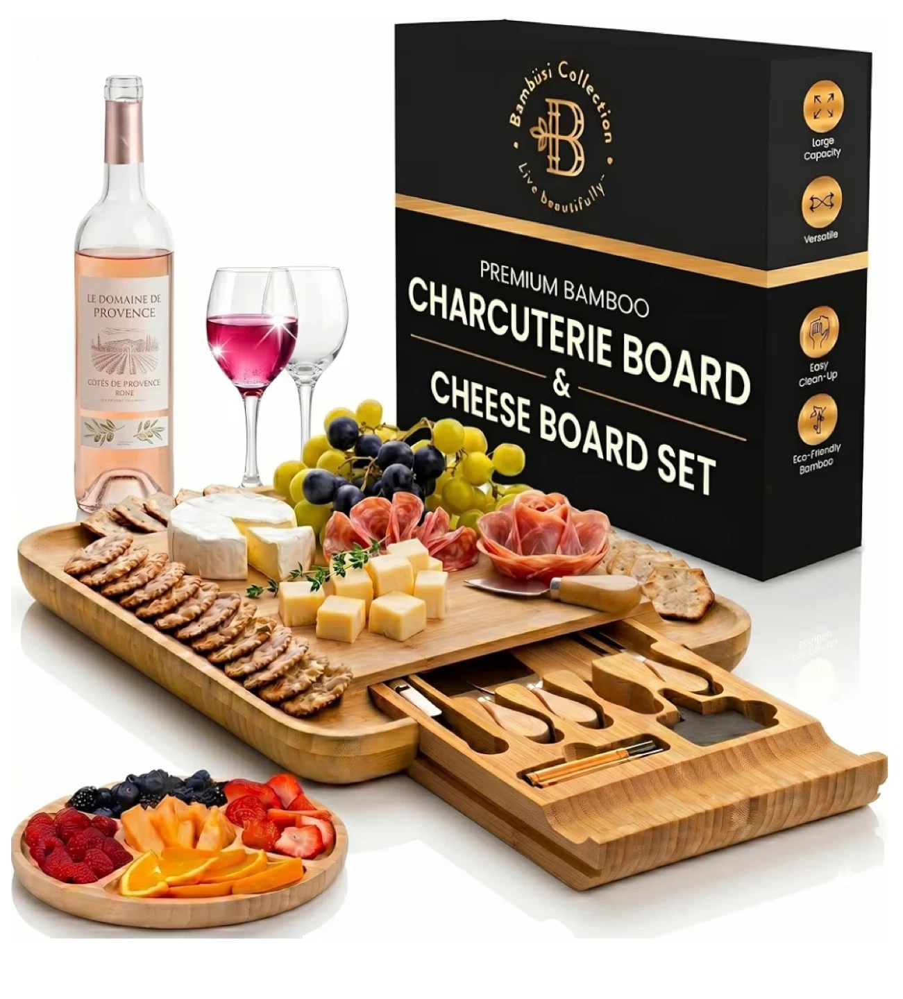 Smirly Premium Bamboo Charcuterie & Cheese Board Set