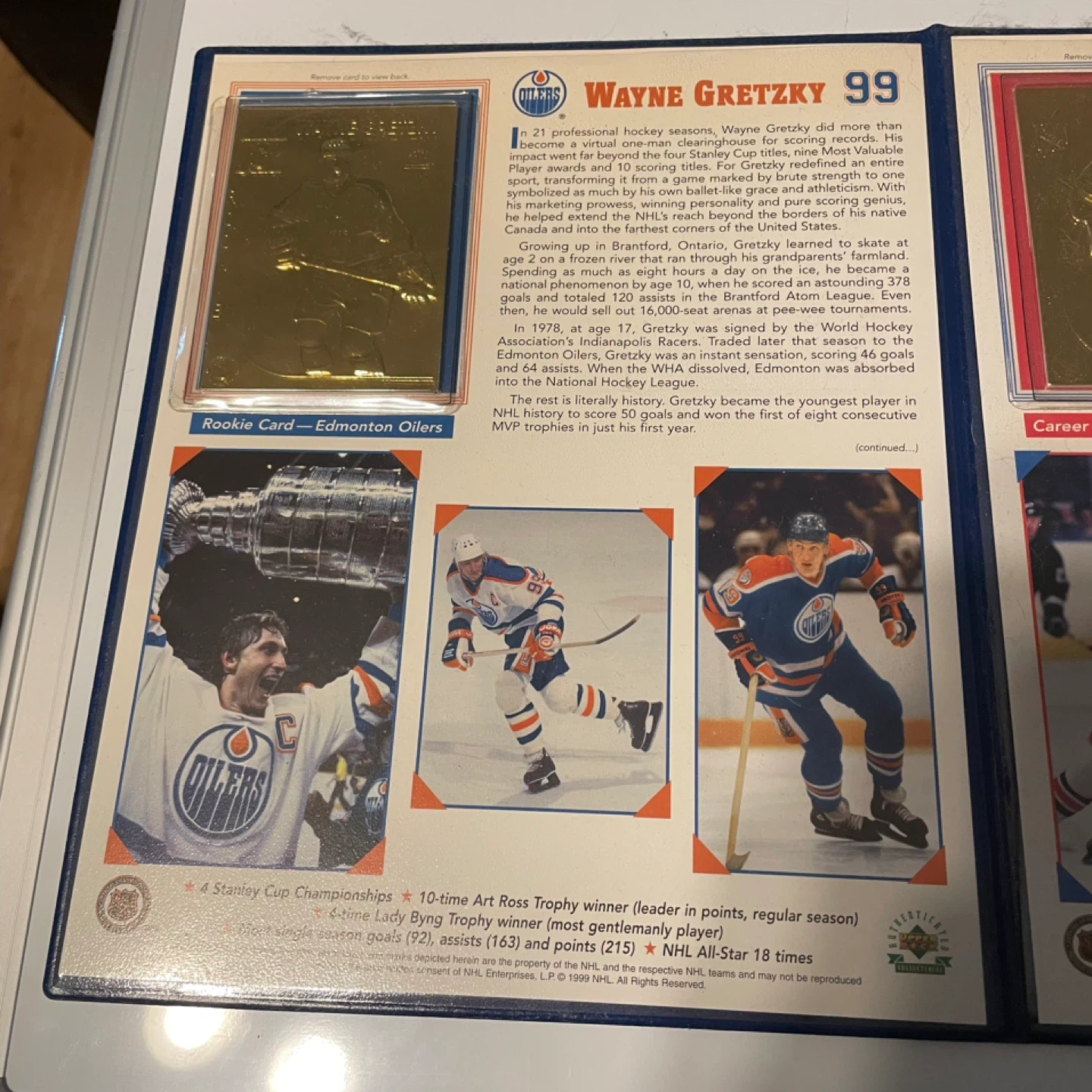 Wayne Gretzky 99 Gold Rookie and Career Cards - The Danbury Mint - photo 2