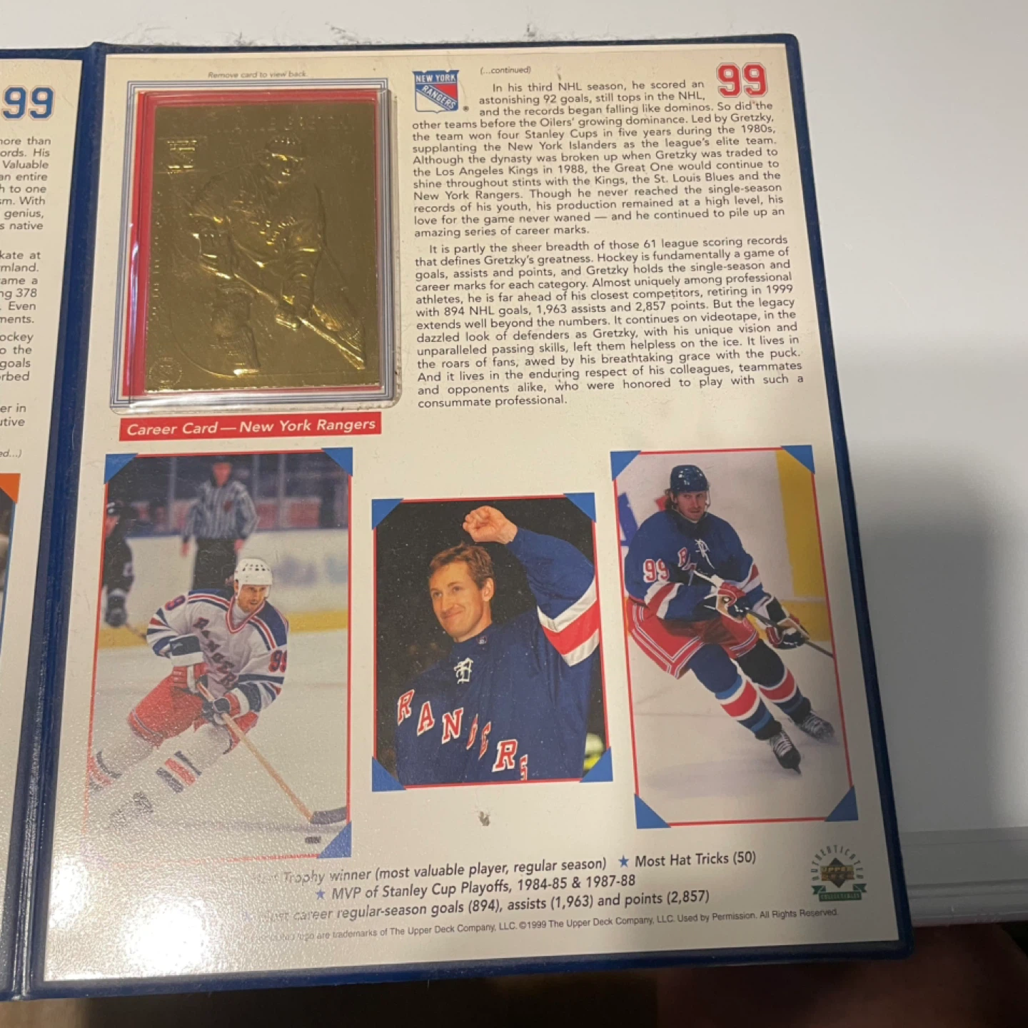 Wayne Gretzky 99 Gold Rookie and Career Cards - The Danbury Mint - photo 3