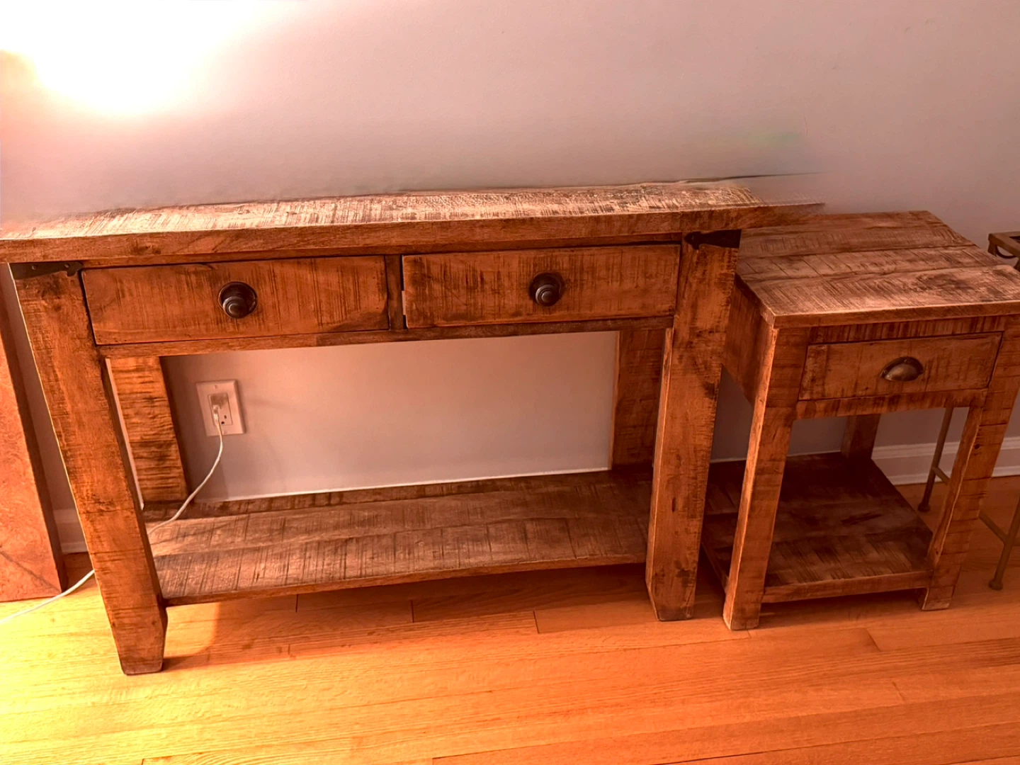 Rustic Wood Console Table and End Table Set
