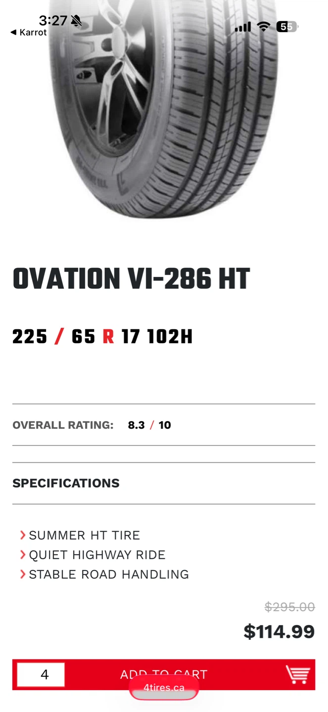 Set of 4 ECOVISION VI-286 HT Tires 225/65R17 - photo 5