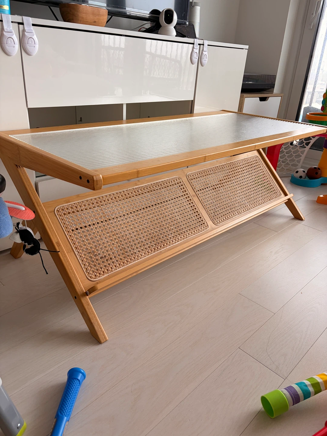 Coffee Table with Rattan and Glass Top