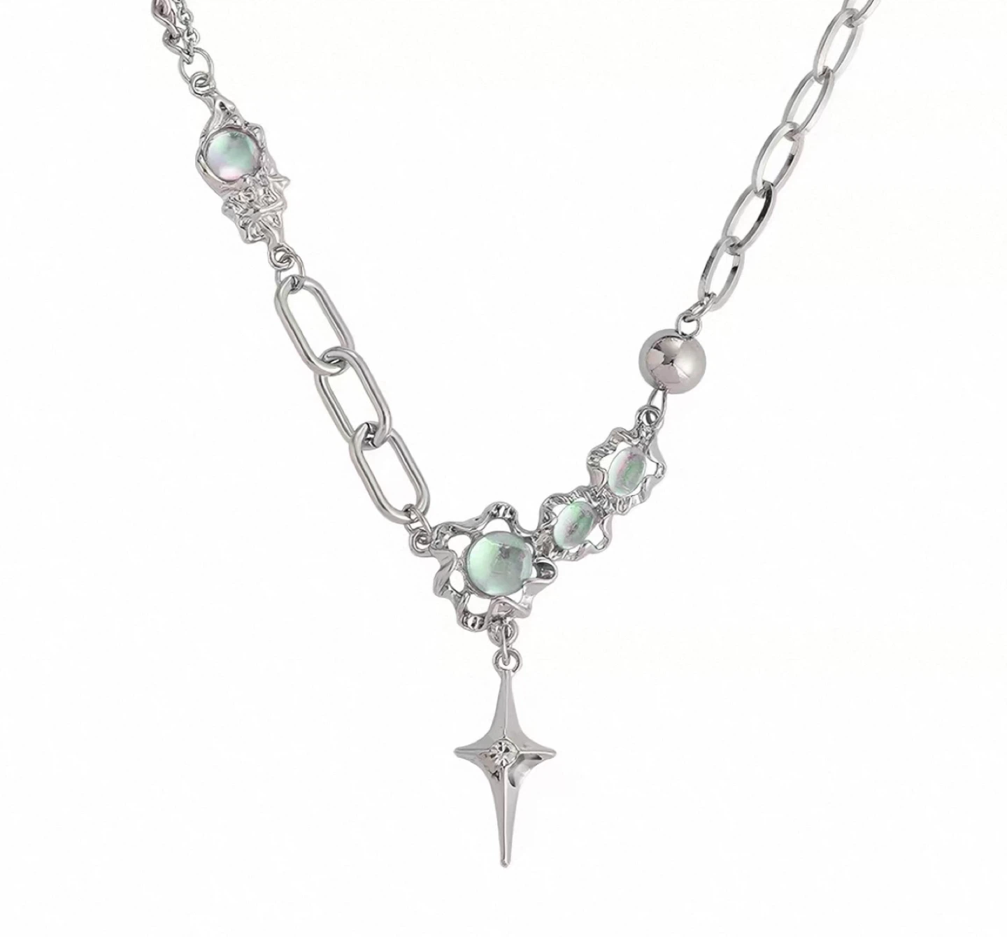 Silver Star Pendant Necklace with Iridescent Accents