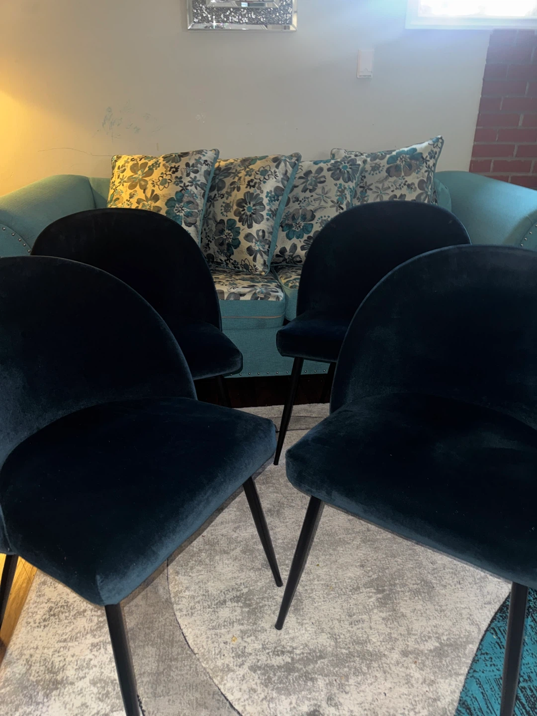 Set of 4 Dark Blue Velvet Dining Chairs