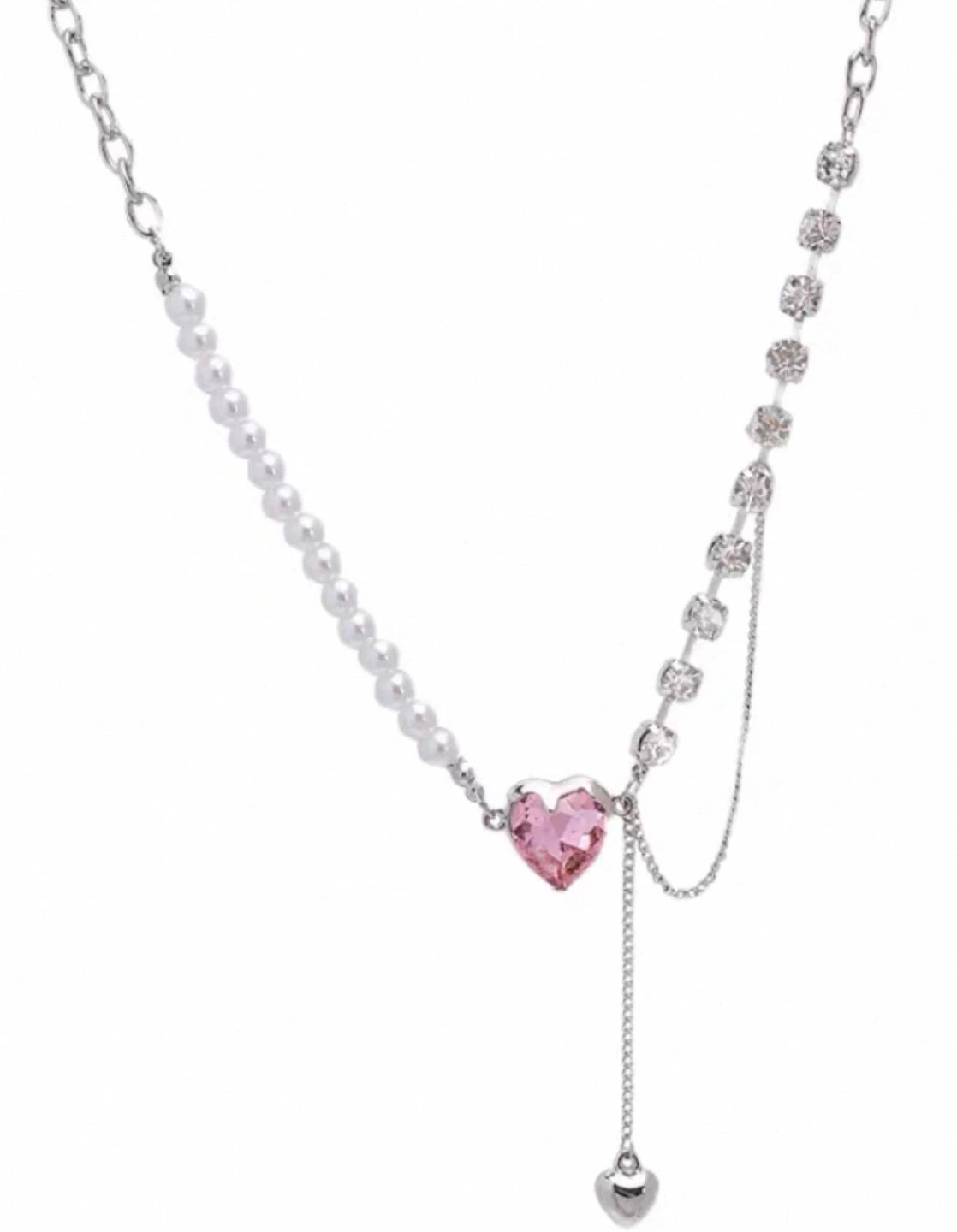 Heart Pearl & Crystal Necklace