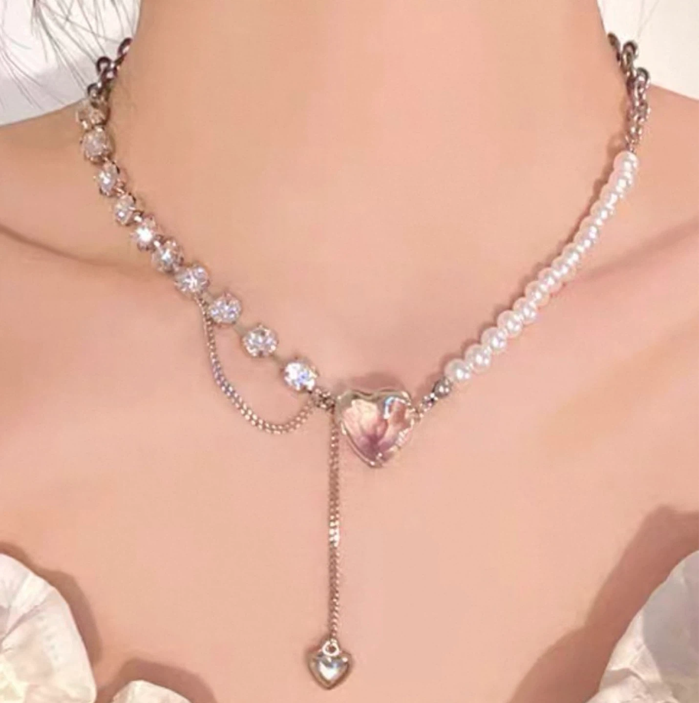 Heart Pearl & Crystal Necklace - photo 2