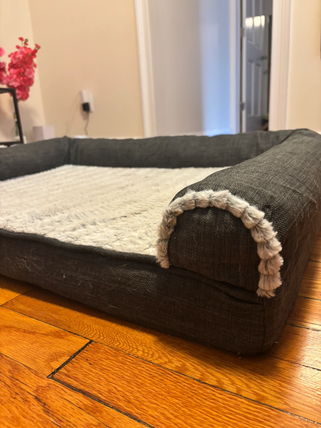 Gray Bolster Dog Bed