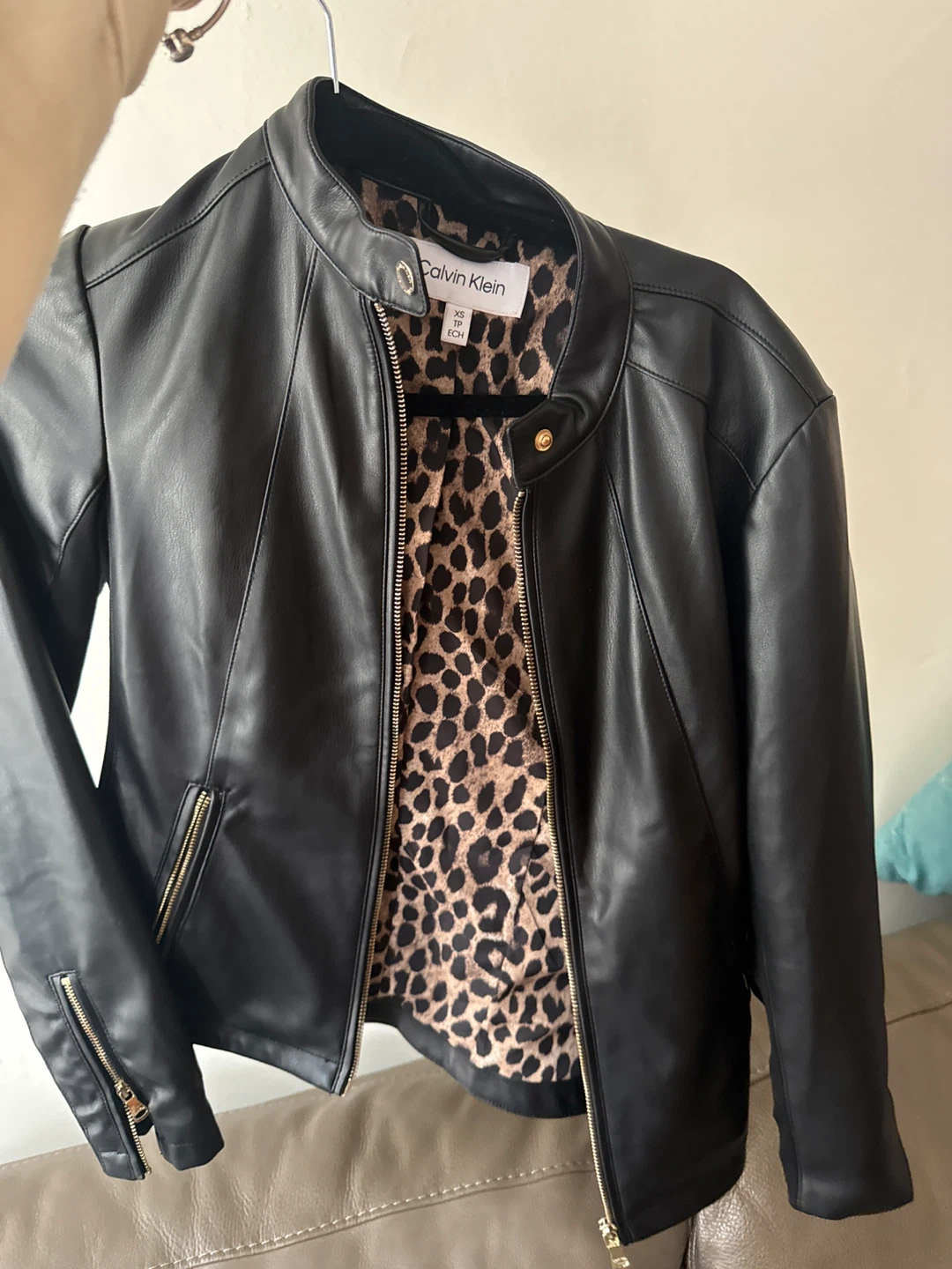 Calvin Klein Black Leather Jacket Print