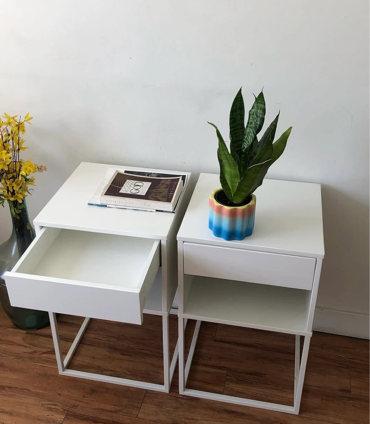 Pair of White Nightstands with Drawer - photo 4