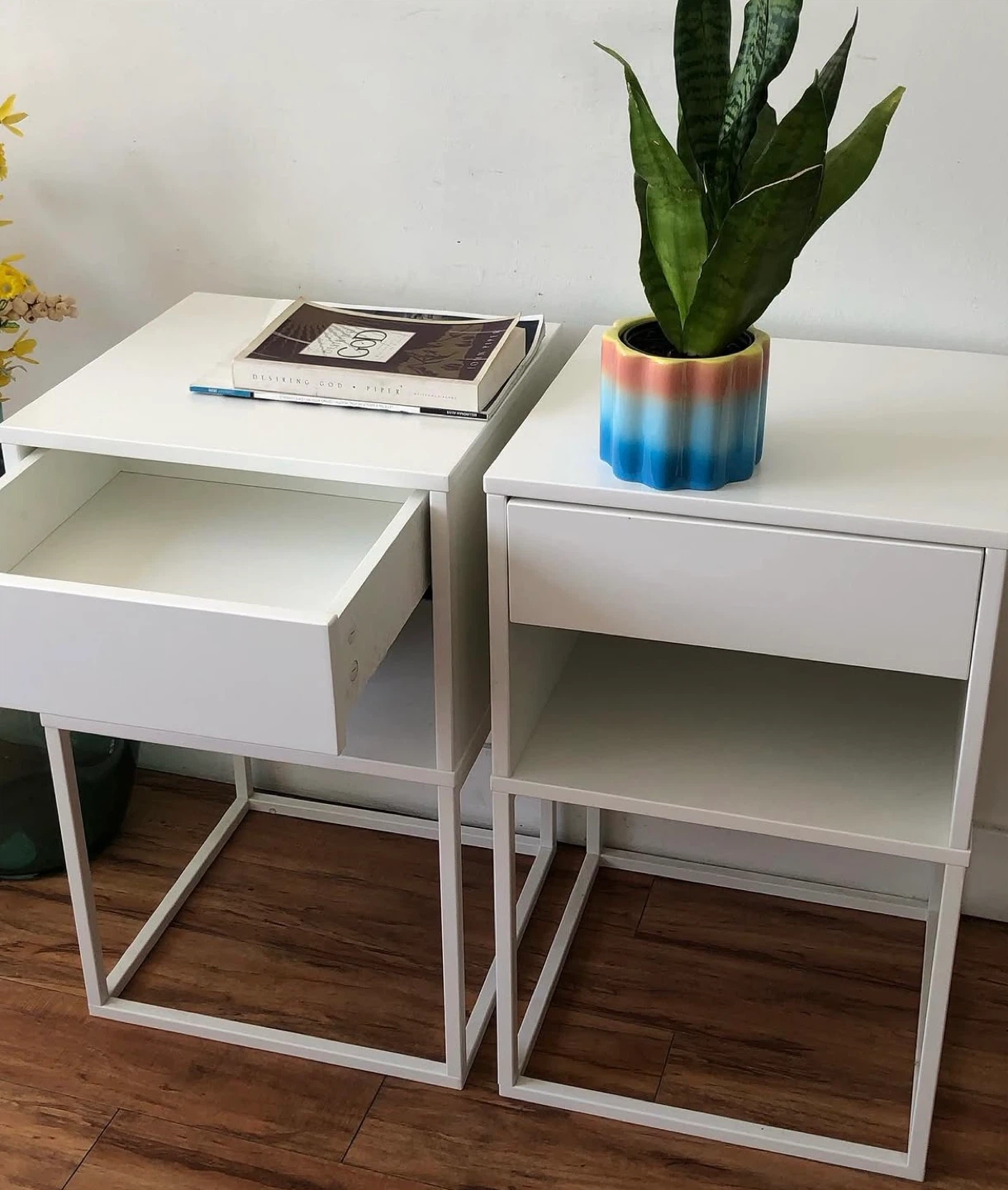 Pair of White Nightstands with Drawer - photo 5