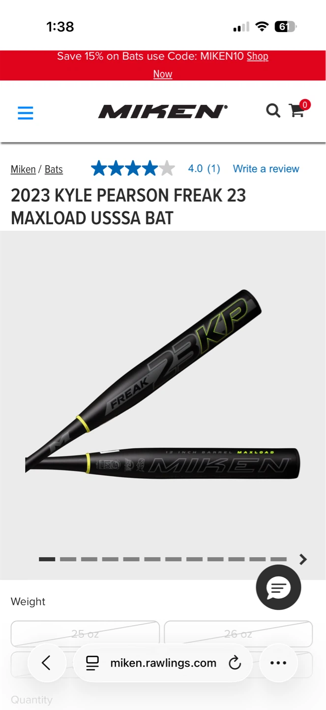 Miken 2023 Kyle Pearson Freak 23 Maxload USSSA Bat 34" 27 oz