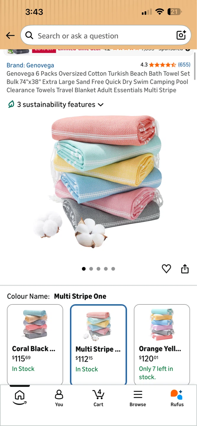 NEW Genovega 6 Pack Oversized Cotton Turkish Beach Bath Towels