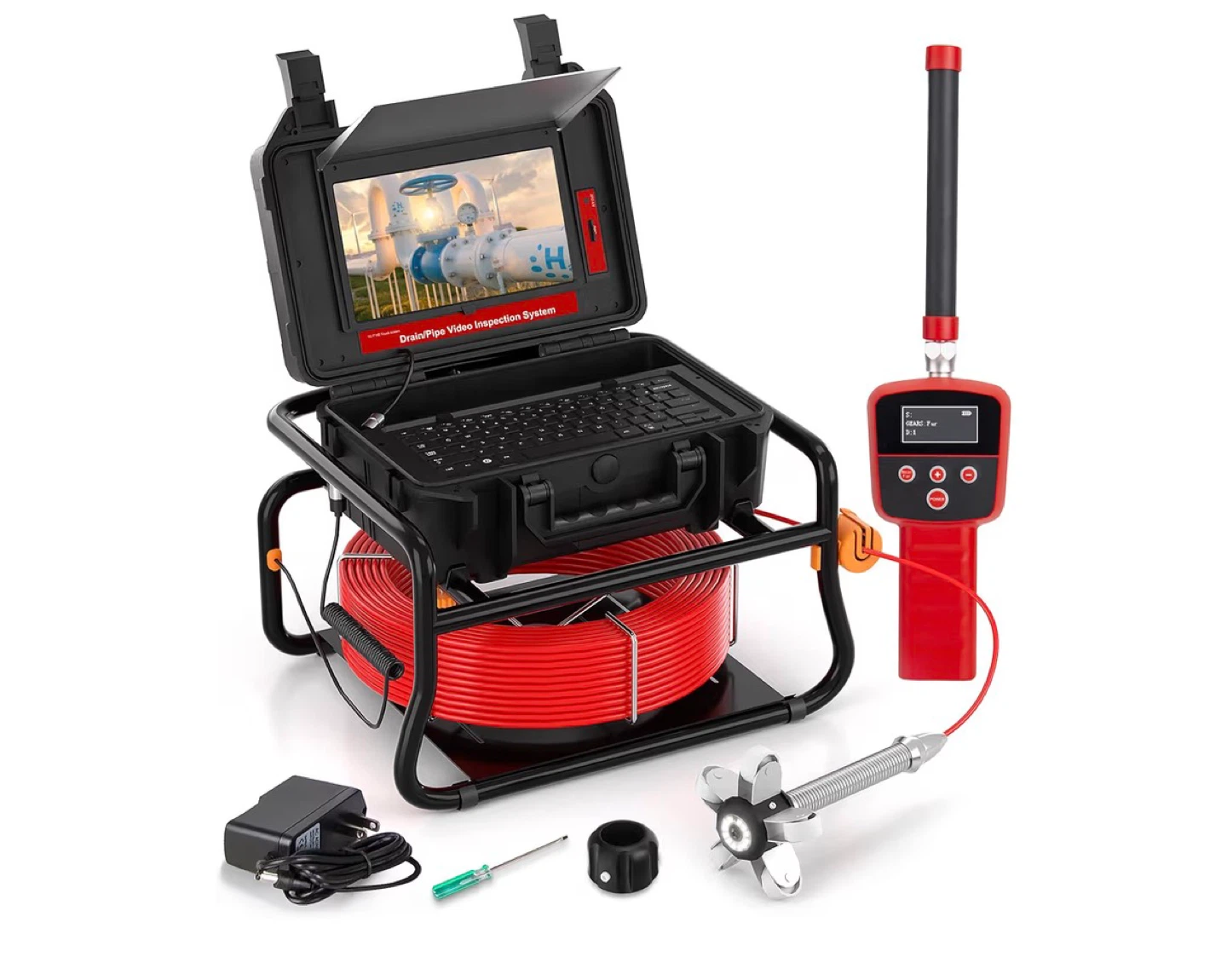 Drain Pipe Inspection Camera System with 10.1" Screen