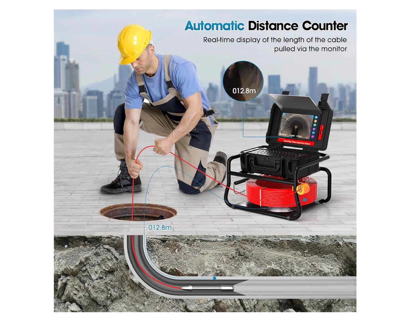 Drain Pipe Inspection Camera System with 10.1" Screen - photo 5
