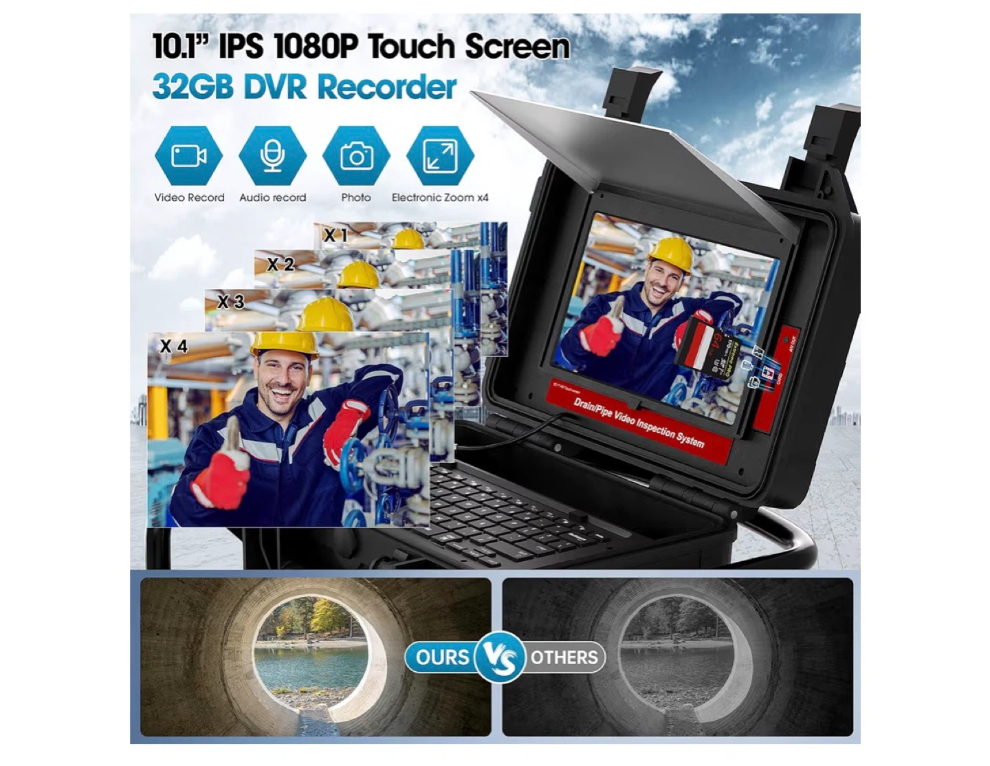 Drain Pipe Inspection Camera System with 10.1" Screen - photo 3