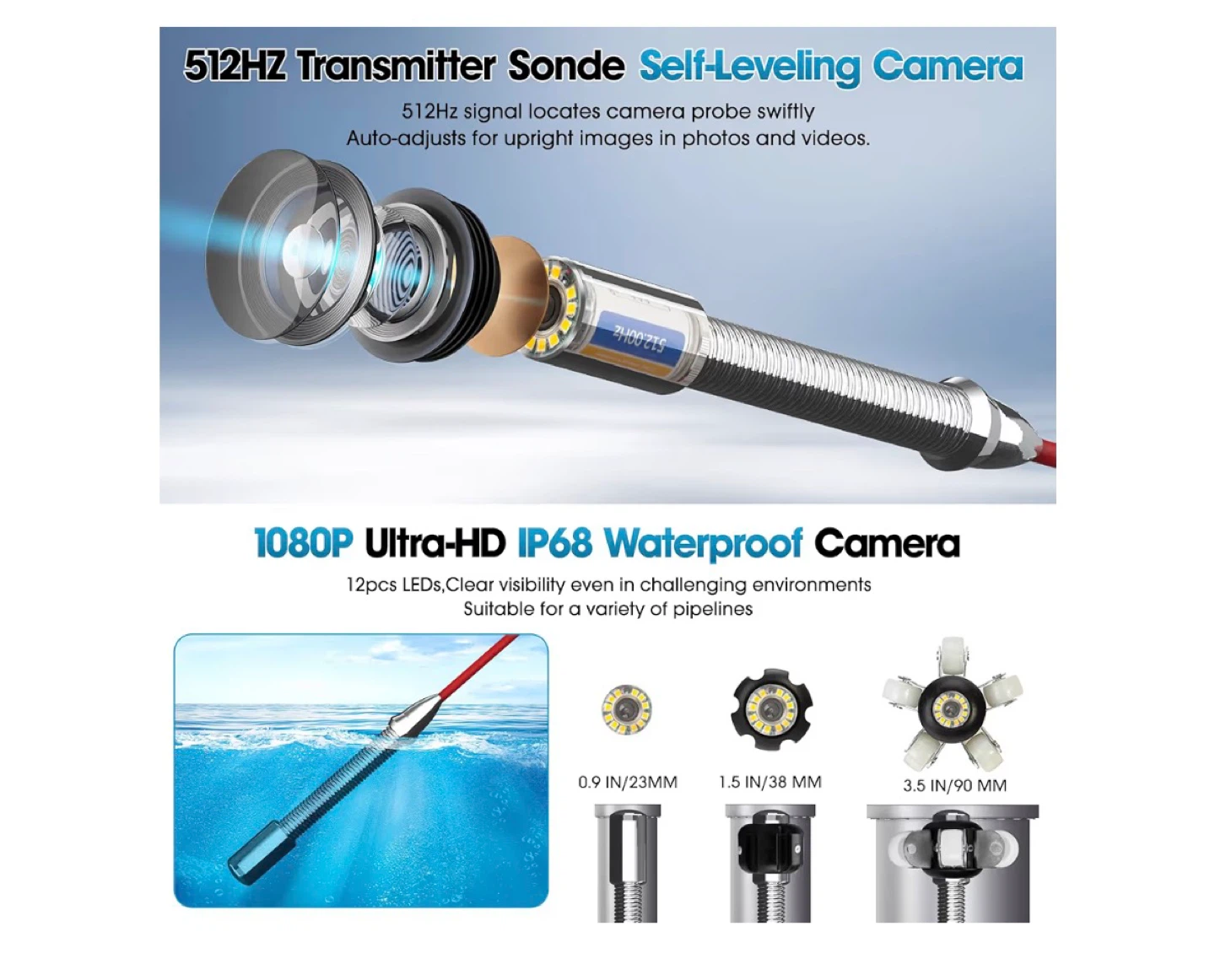 Drain Pipe Inspection Camera System with 10.1" Screen - photo 2