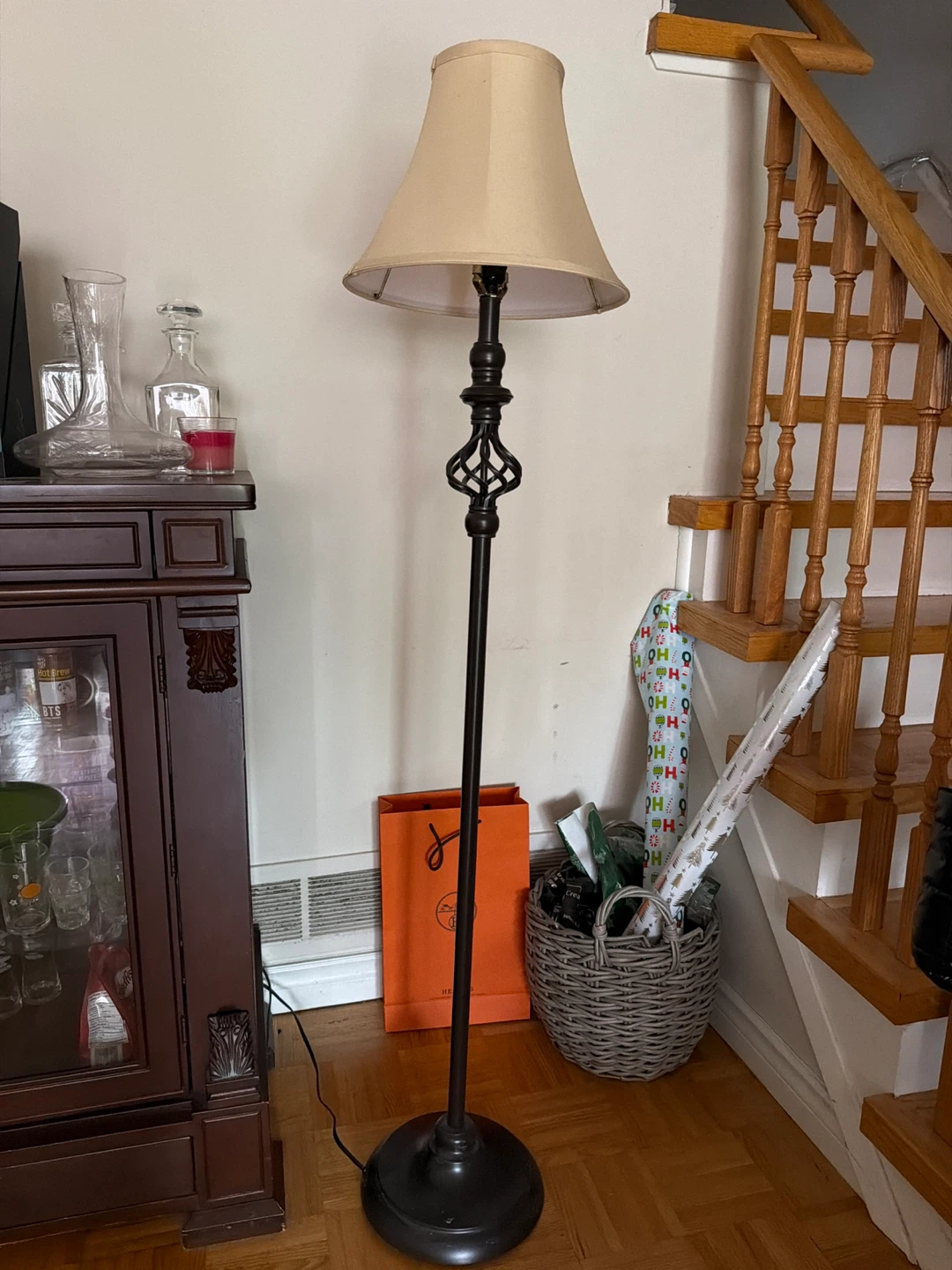 2pc set of Torchiere Floor Lamp with Twisted Metal Accent