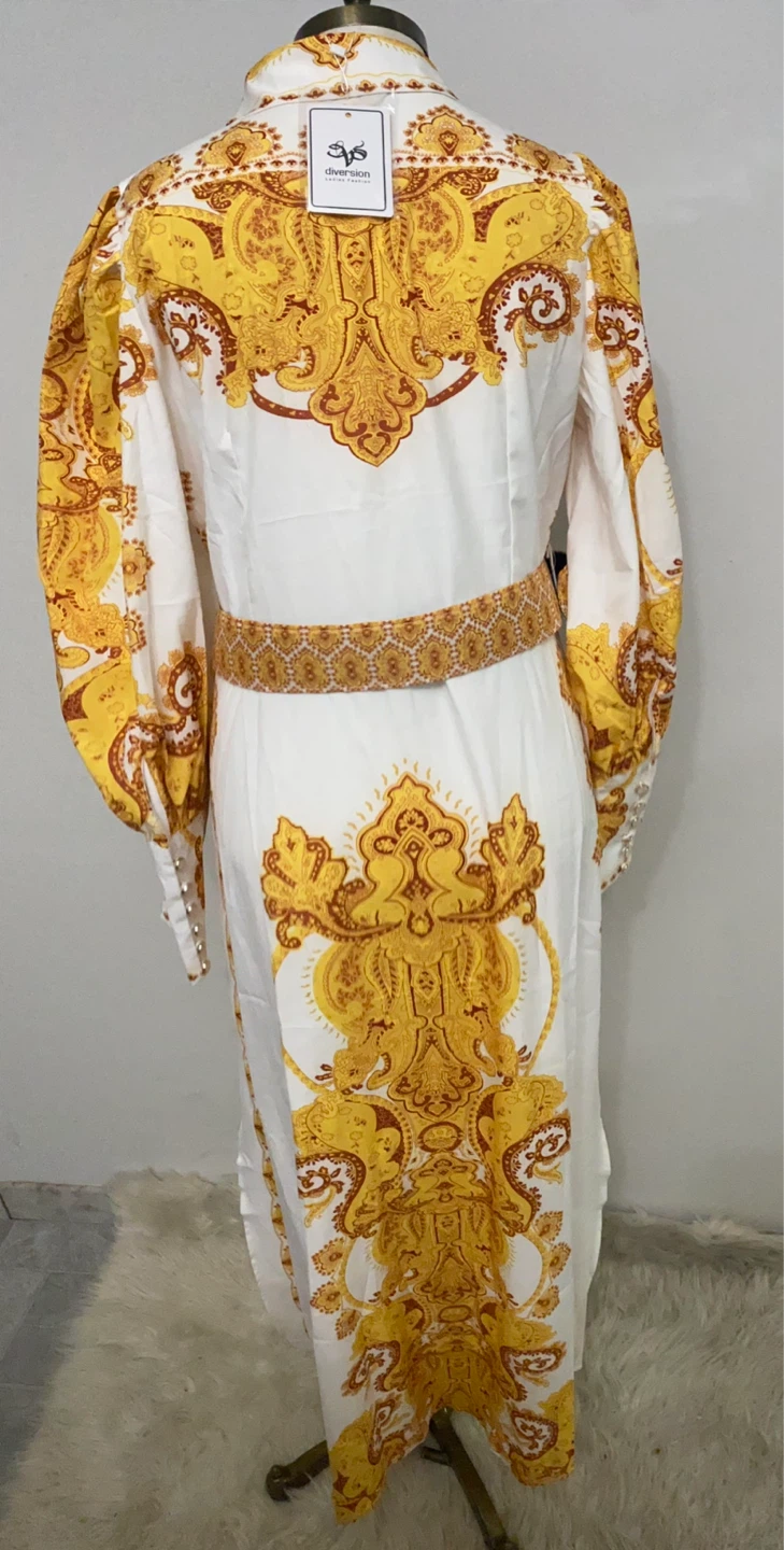 Diversion Maxi Shirt Dress with Belt - White/Yellow Print - photo 2
