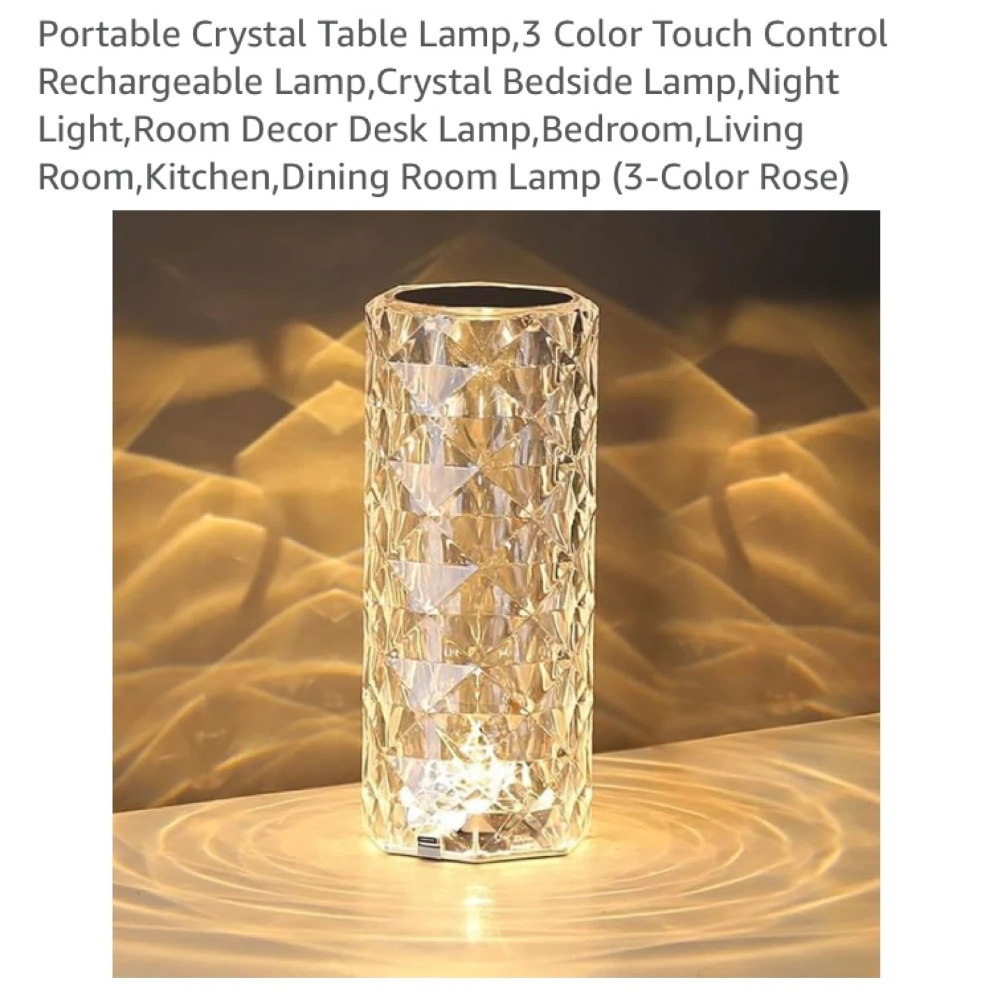 Portable Crystal Table Lamp - 3 Color Touch Control Rechargeable
