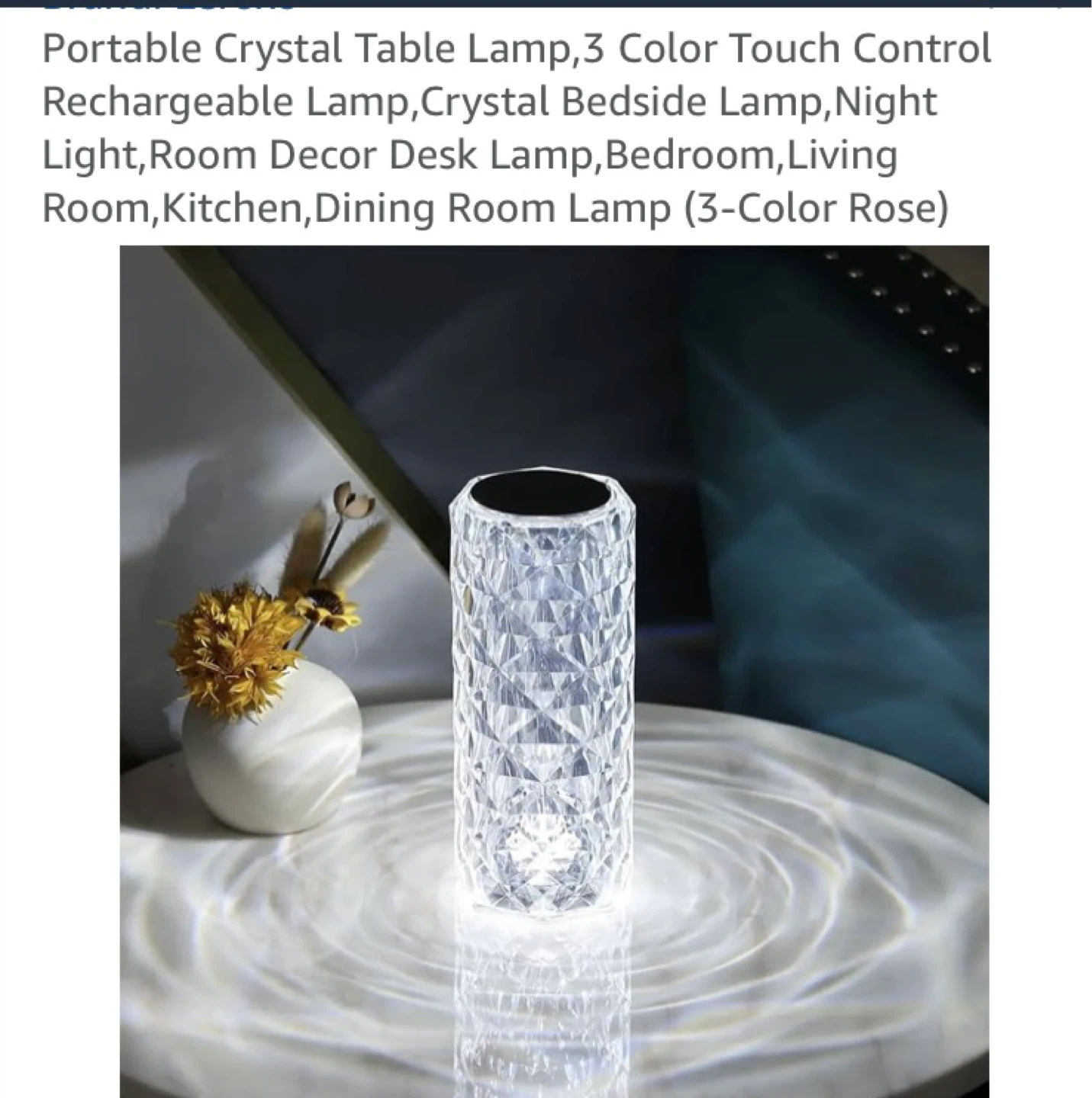 Portable Crystal Table Lamp - 3 Color Touch Control Rechargeable - photo 4