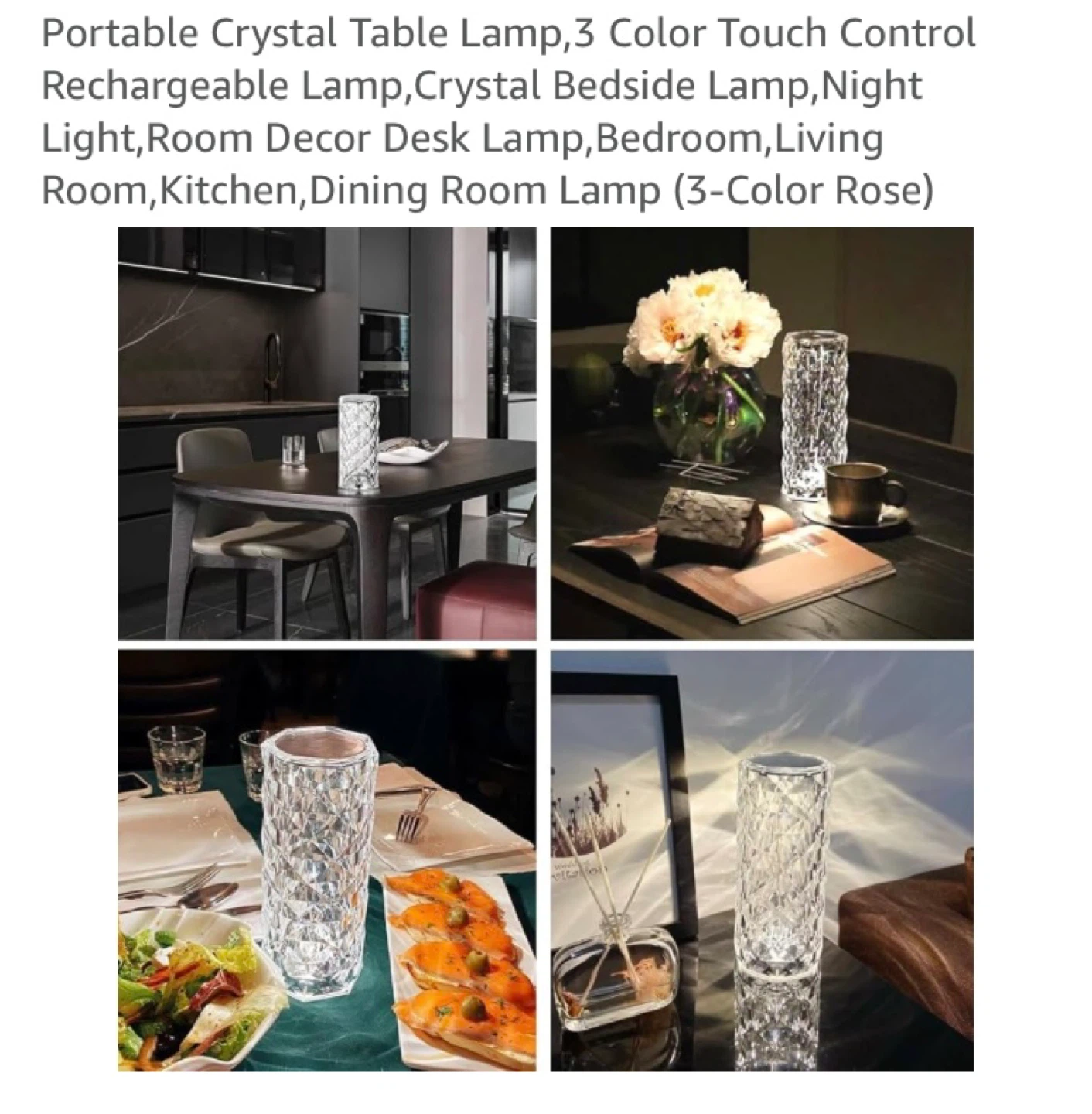 Portable Crystal Table Lamp - 3 Color Touch Control Rechargeable - photo 2