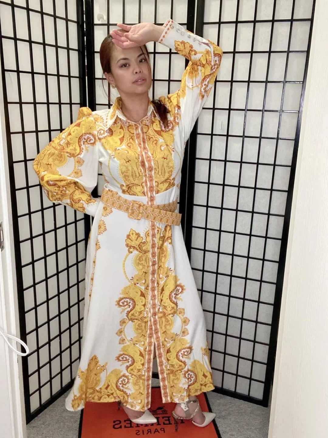 Diversion Maxi Shirt Dress with Belt - White/Yellow Print - photo 4