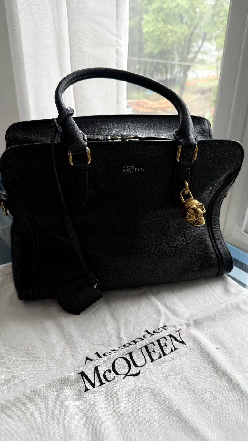 Alexander McQueen Black Leather Skull Lock Satchel Bag